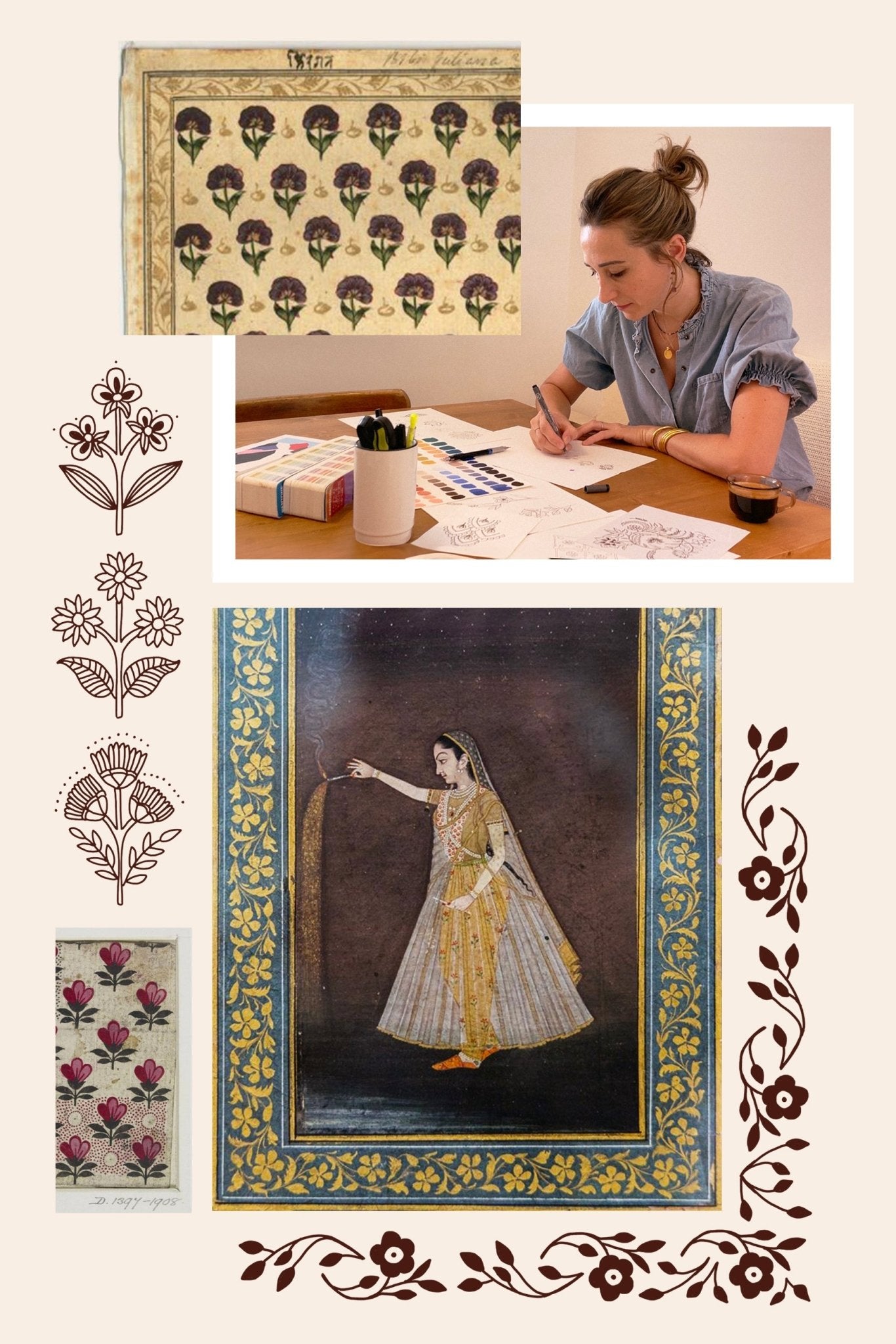 Petit foulard coton - Fleurs Indiennes brique - boulbar.fr