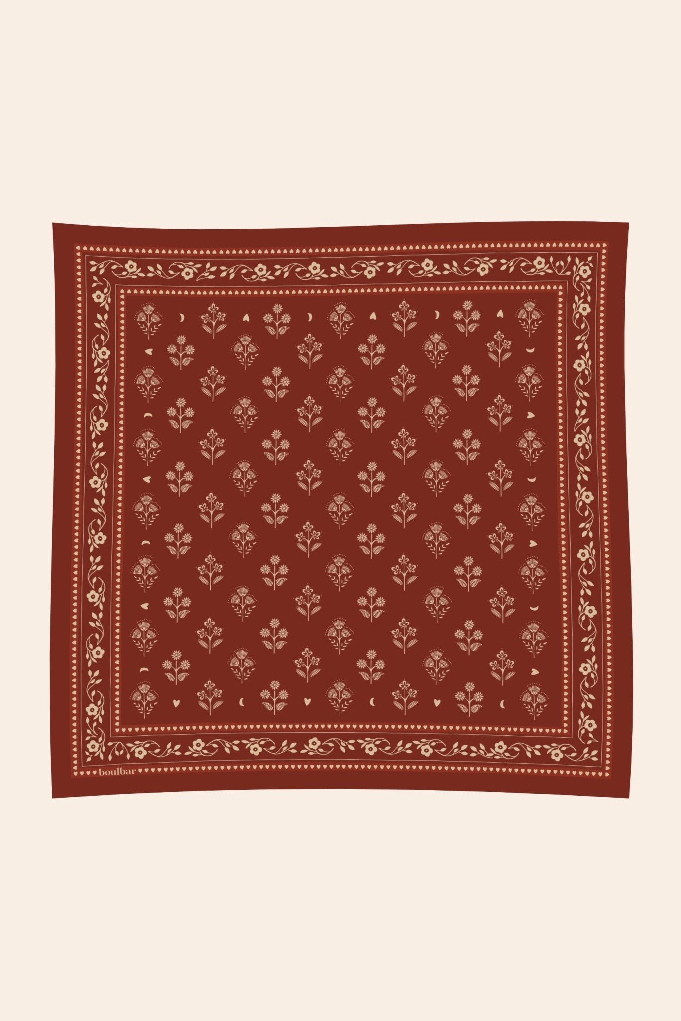 Petit foulard coton - Fleurs Indiennes brique - boulbar.fr