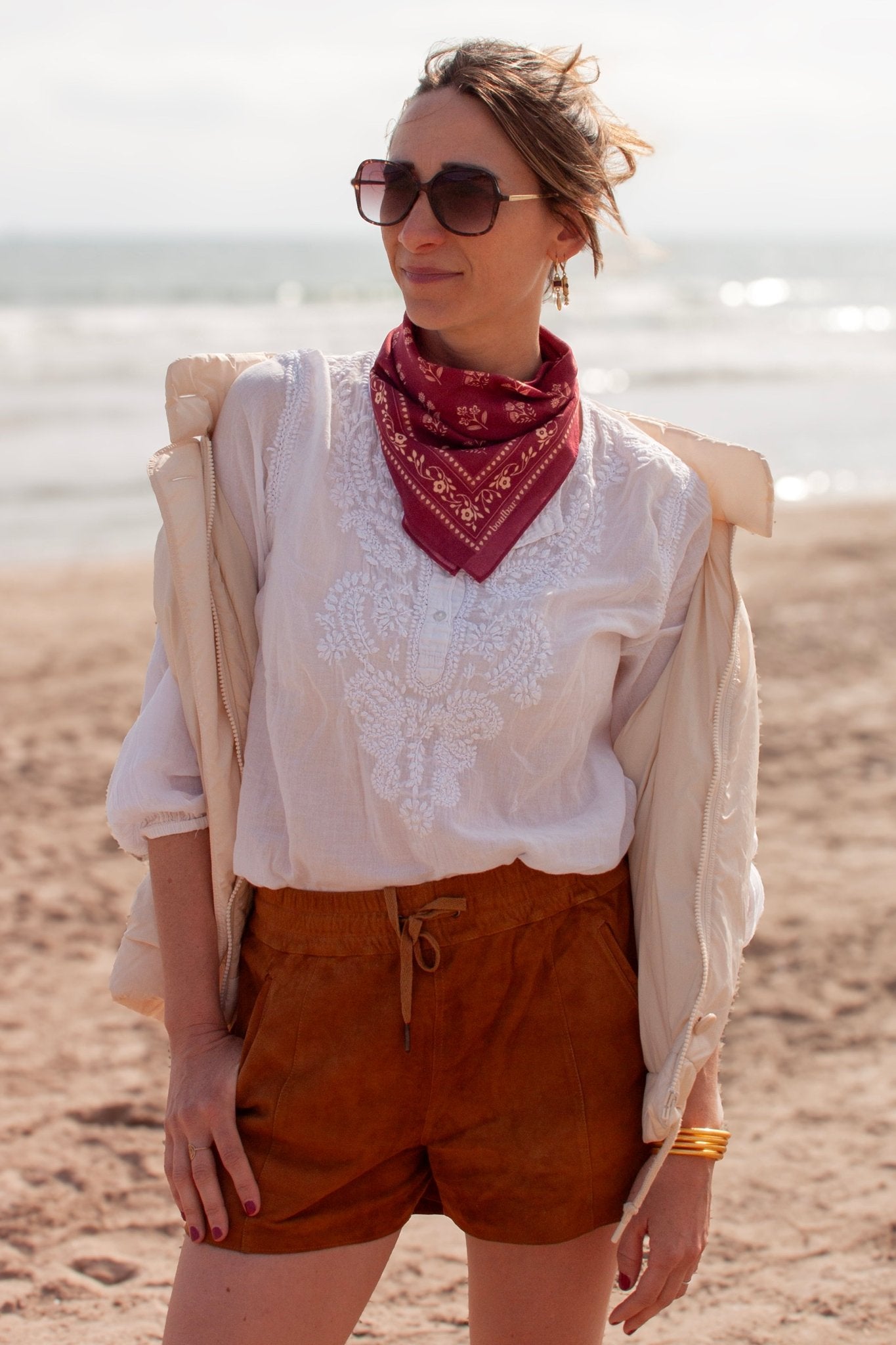 Petit foulard coton - Fleurs indiennes magenta - boulbar.fr