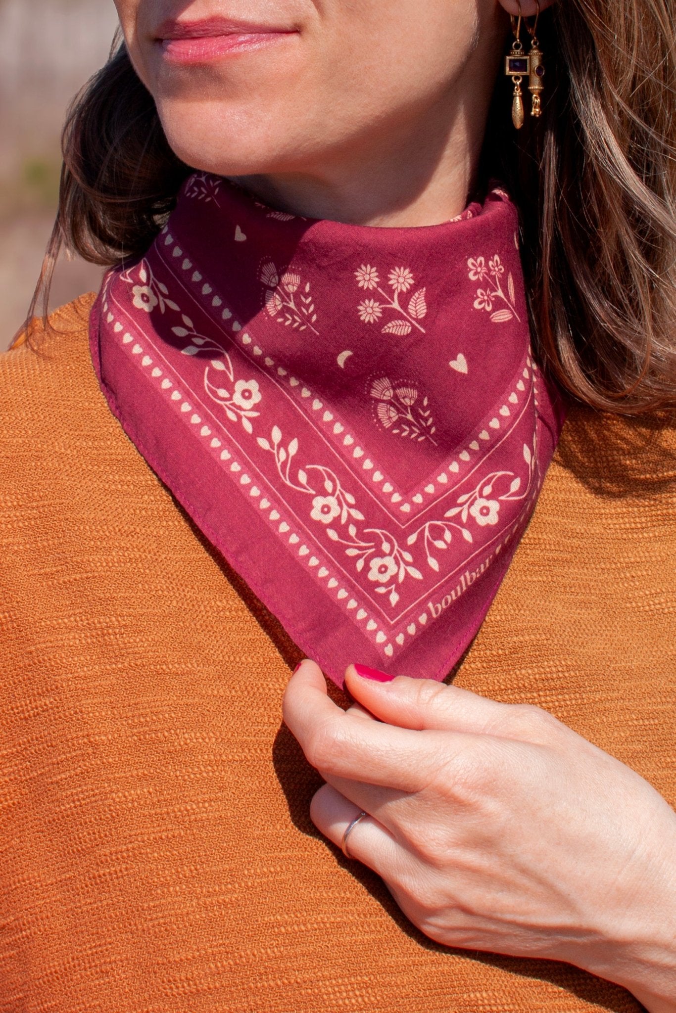 Petit foulard coton - Fleurs indiennes magenta - boulbar.fr