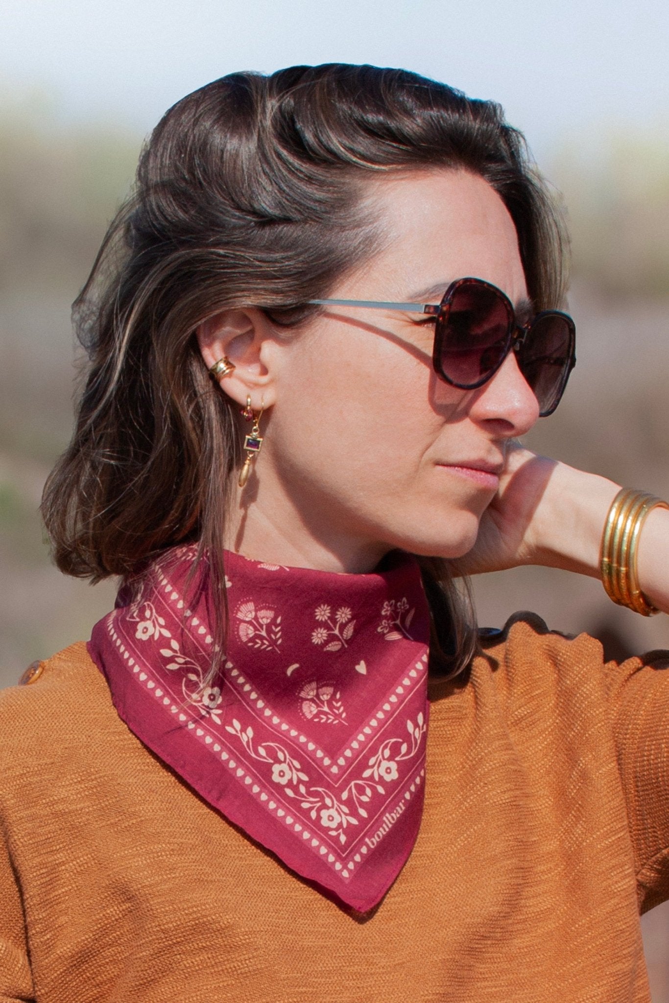 Petit foulard coton - Fleurs indiennes magenta - boulbar.fr