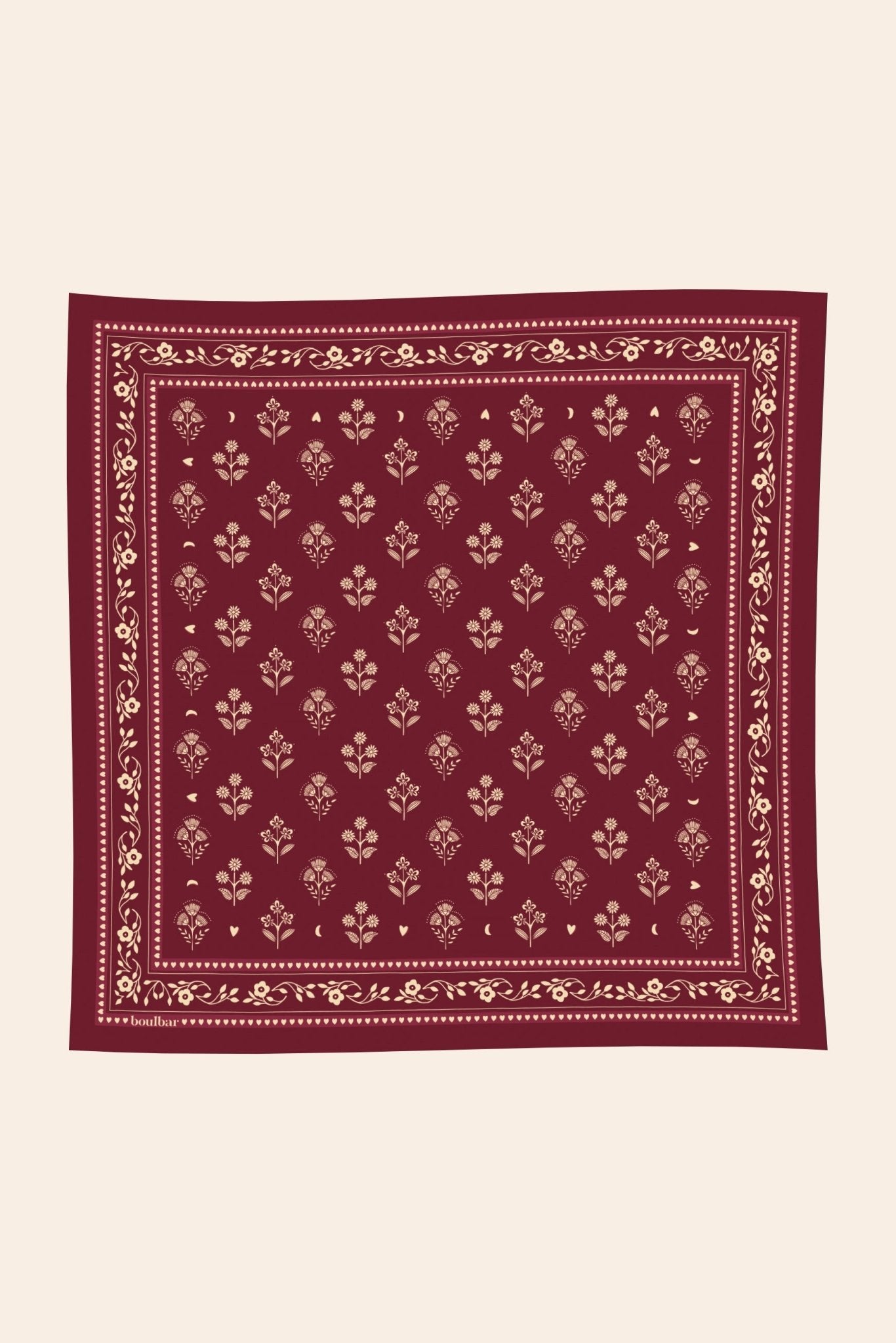 Petit foulard coton - Fleurs indiennes magenta - boulbar.fr