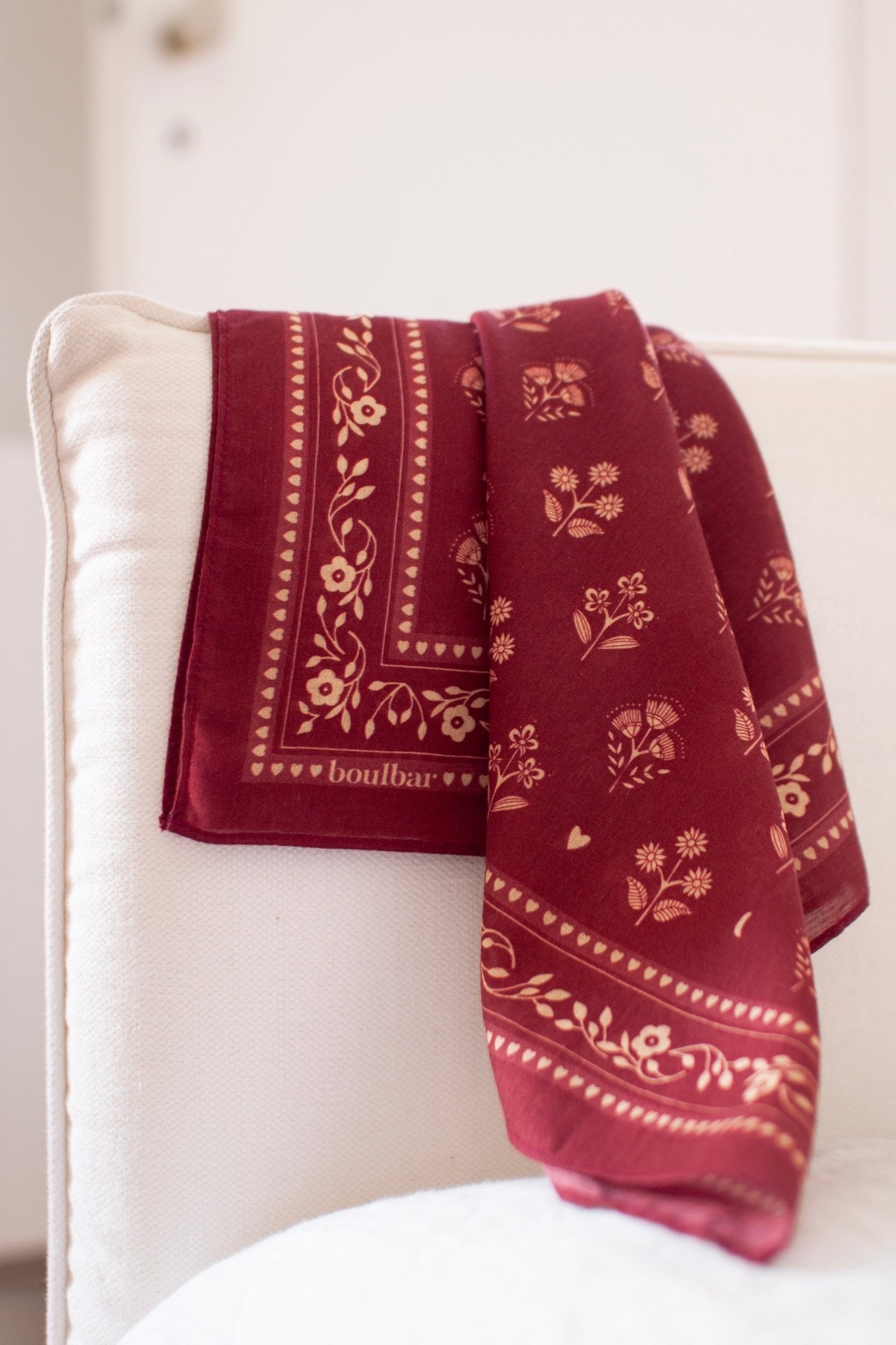 Petit foulard coton - Fleurs indiennes magenta - boulbar.fr