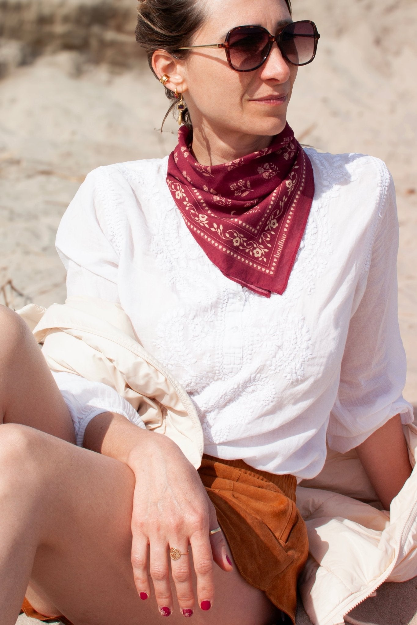 Petit foulard coton - Fleurs indiennes magenta - boulbar.fr