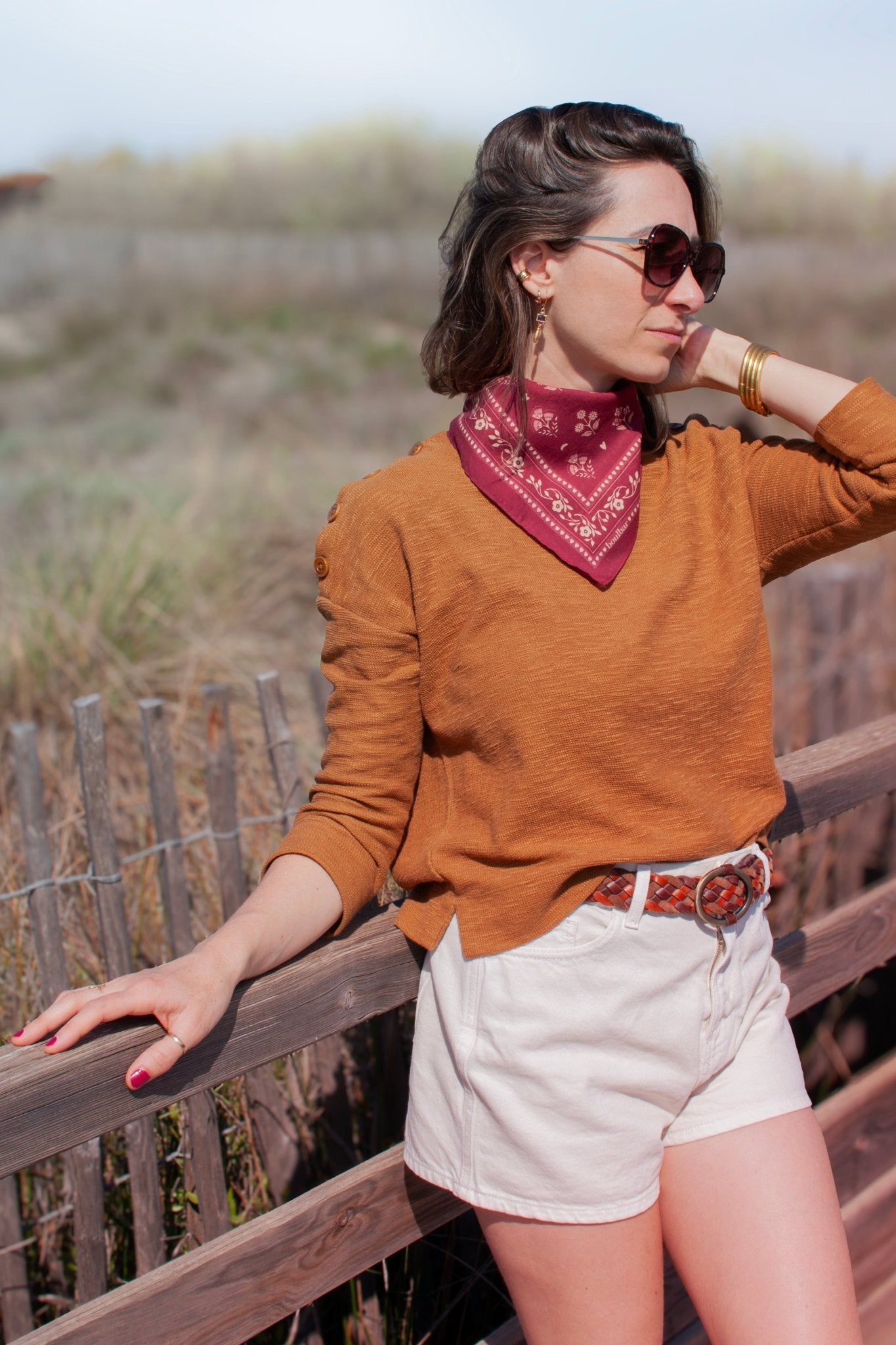 Petit foulard coton - Fleurs indiennes magenta - boulbar.fr