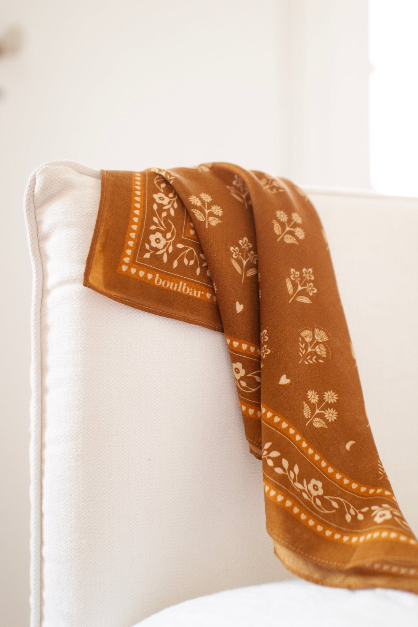 Petit foulard coton - Fleurs Indiennes safran - boulbar.fr