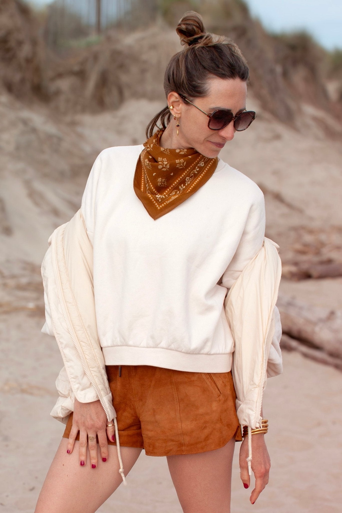 Petit foulard coton - Fleurs Indiennes safran - boulbar.fr