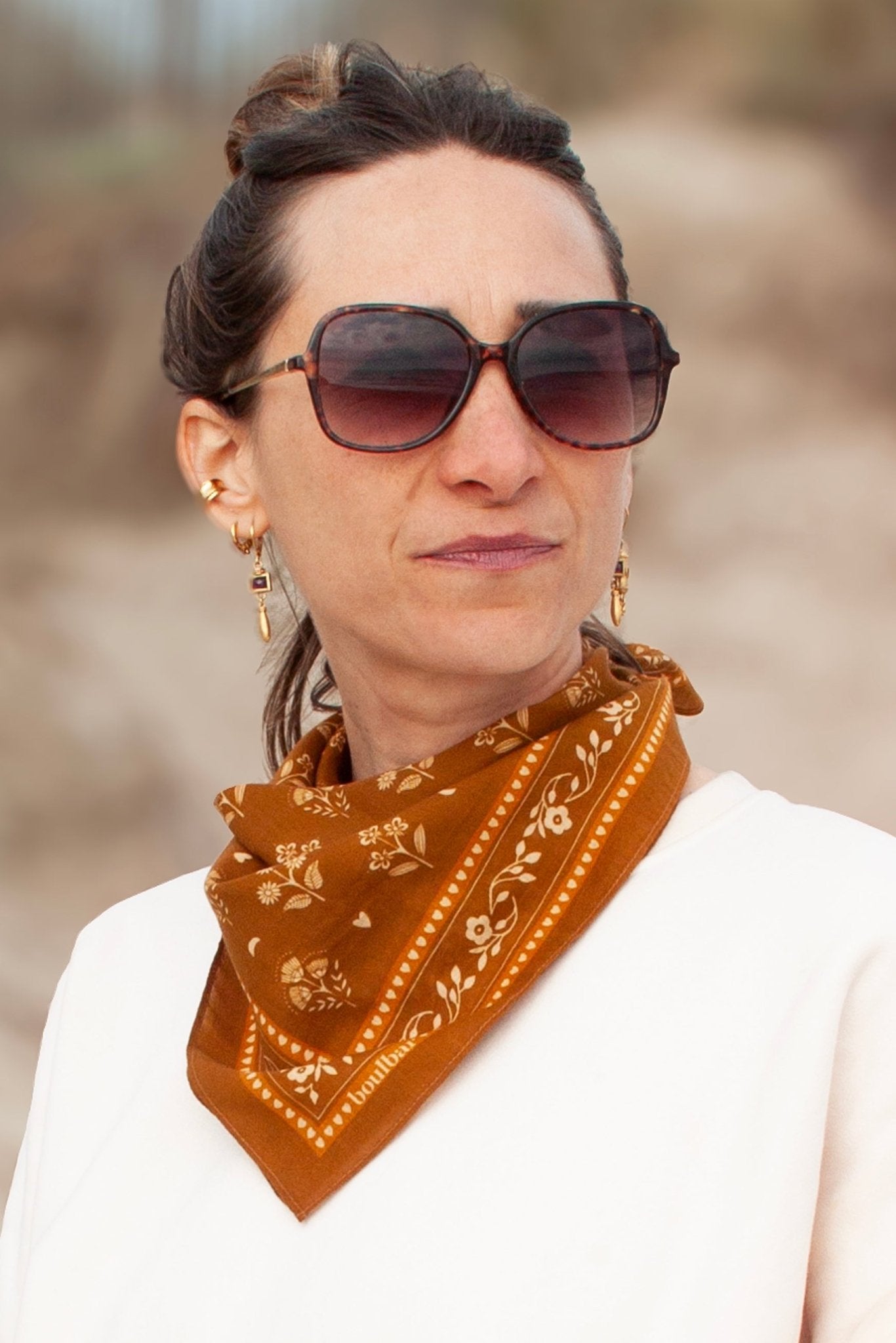 Petit foulard coton - Fleurs Indiennes safran - boulbar.fr