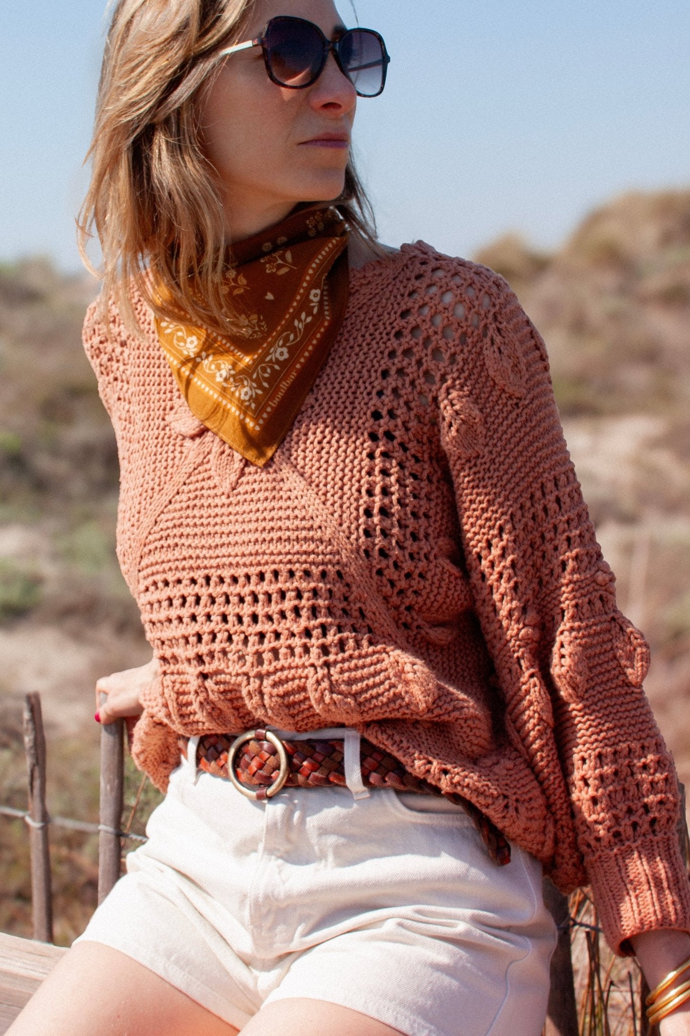 Petit foulard coton - Fleurs Indiennes safran - boulbar.fr