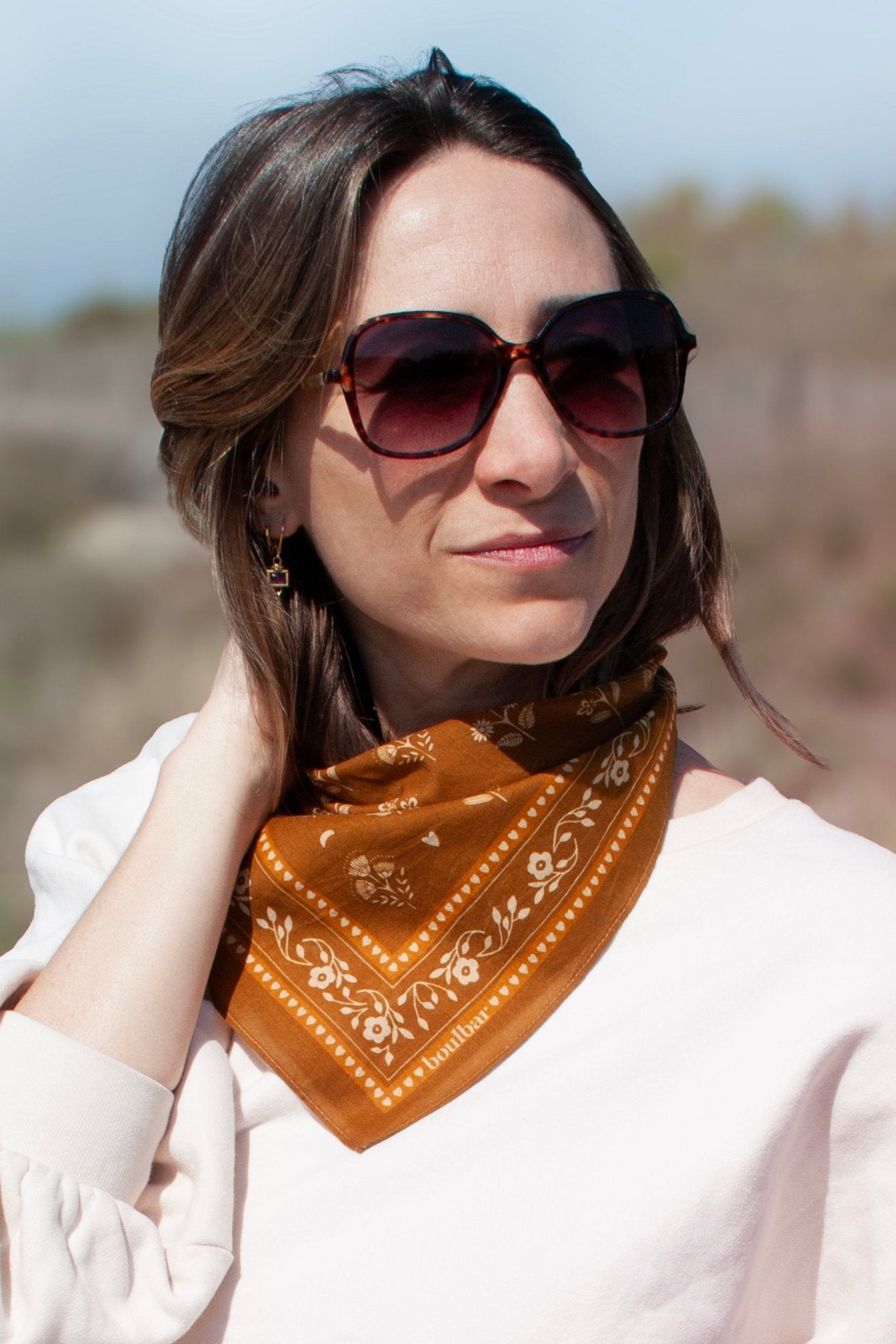 Petit foulard coton - Fleurs Indiennes safran - boulbar.fr