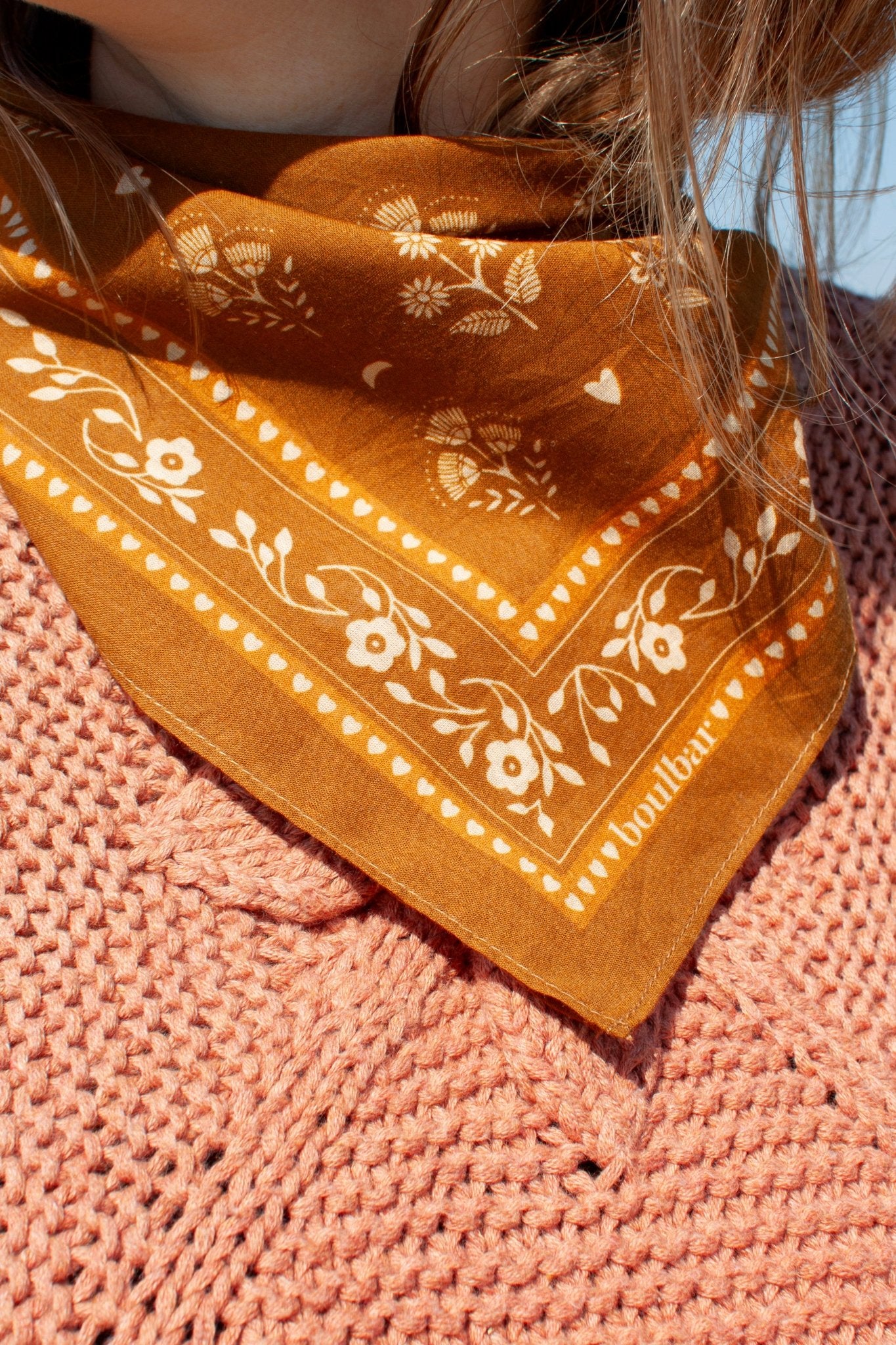 Petit foulard coton - Fleurs Indiennes safran - boulbar.fr