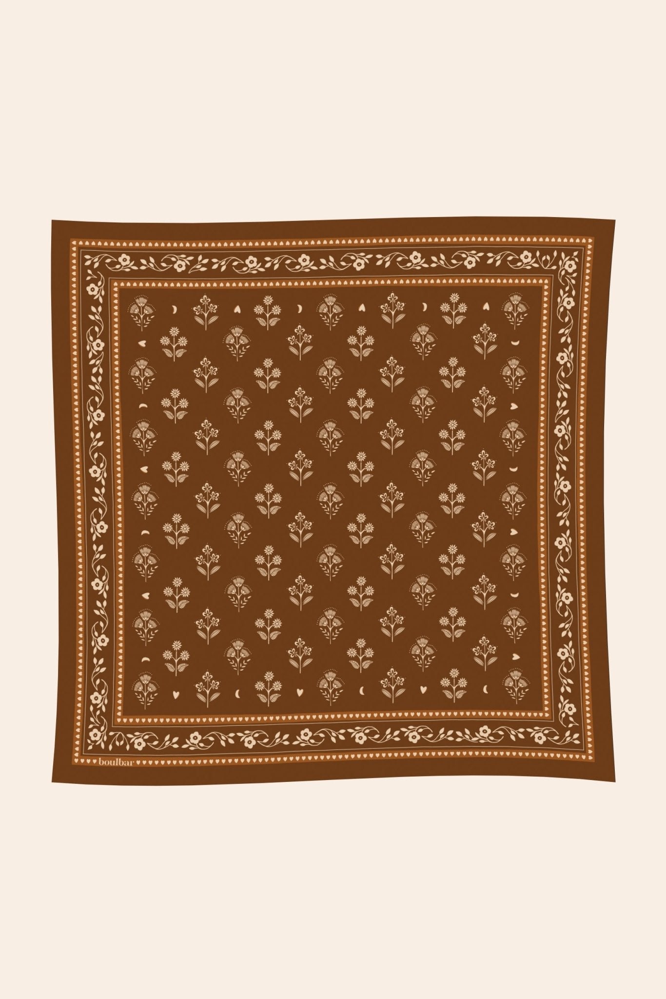 Petit foulard coton - Fleurs Indiennes safran - boulbar.fr