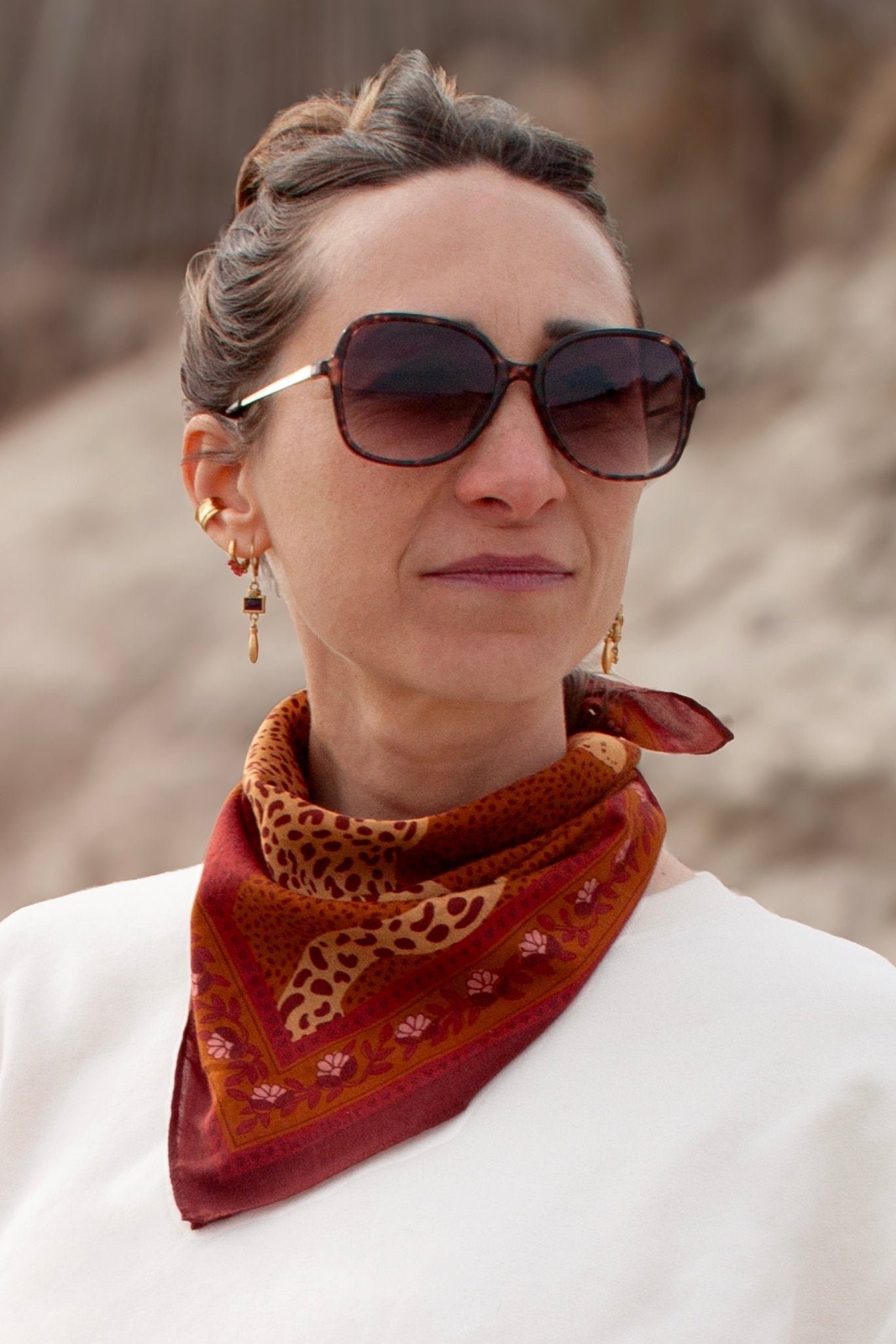 Petit foulard coton - Léopards camel - boulbar.fr