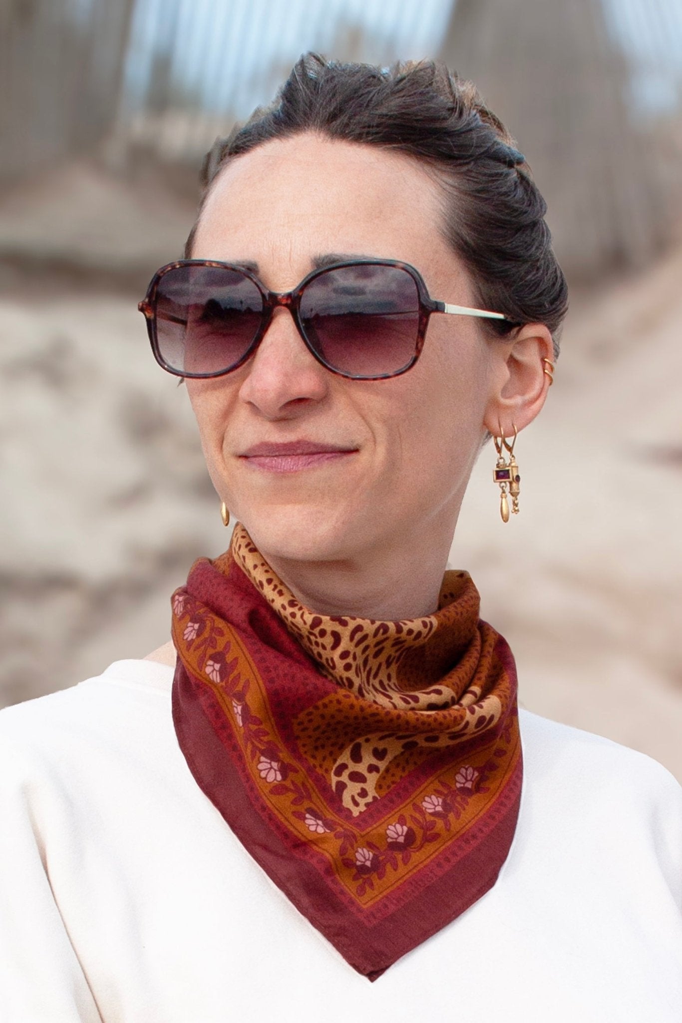 Petit foulard coton - Léopards camel - boulbar.fr