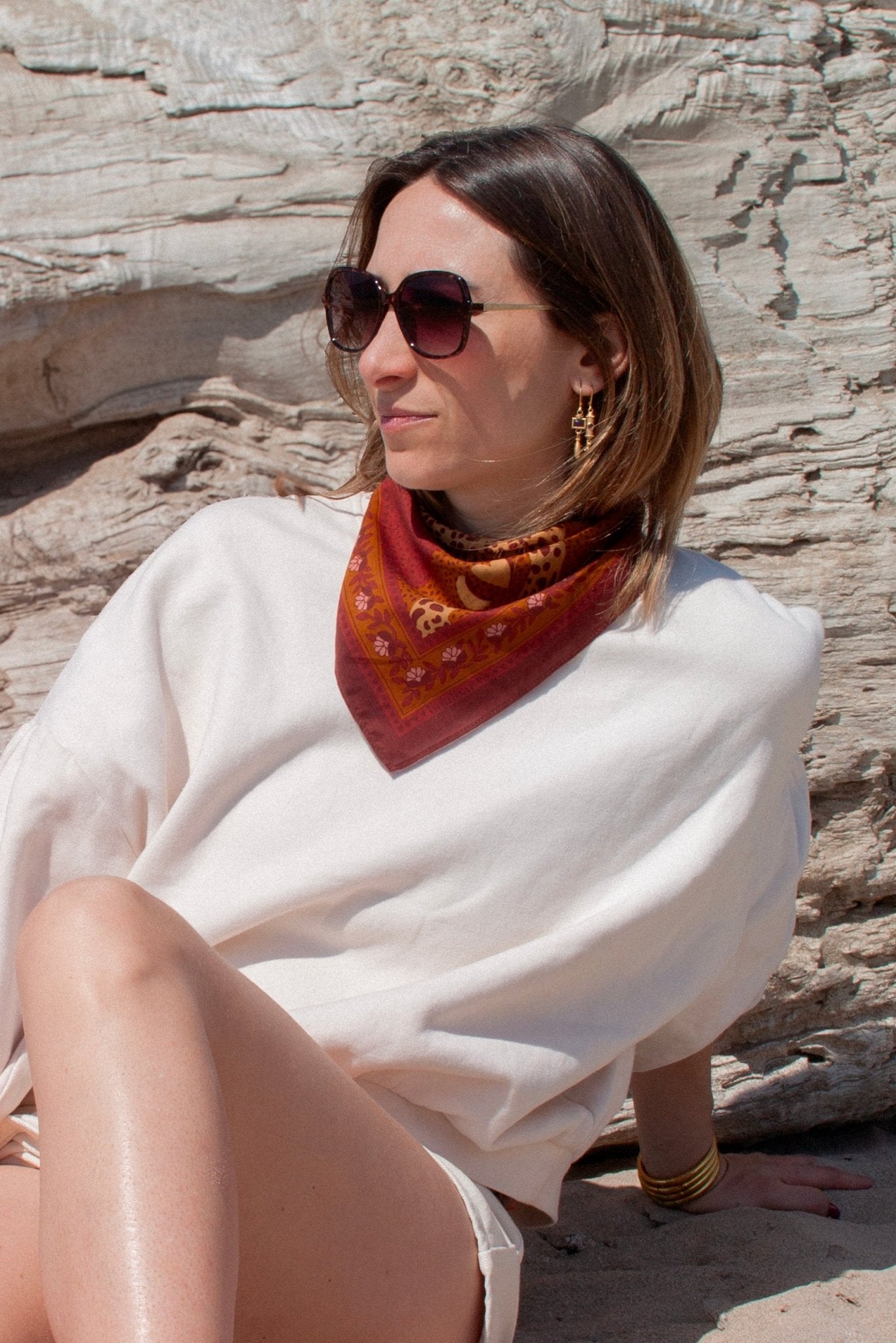 Petit foulard coton - Léopards camel - boulbar.fr