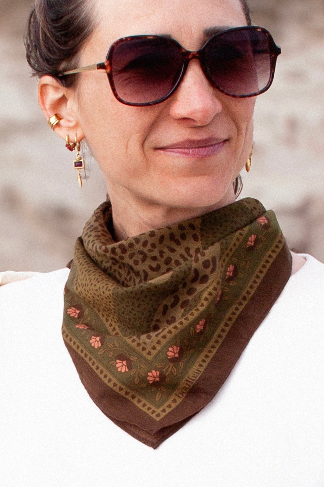 Petit foulard coton - Léopards kaki - boulbar.fr