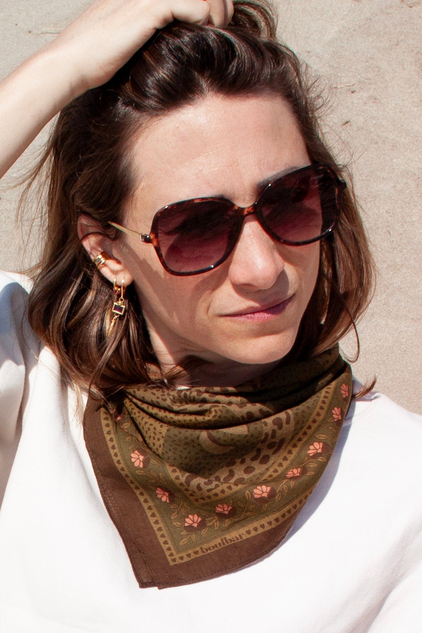 Petit foulard coton - Léopards kaki - boulbar.fr