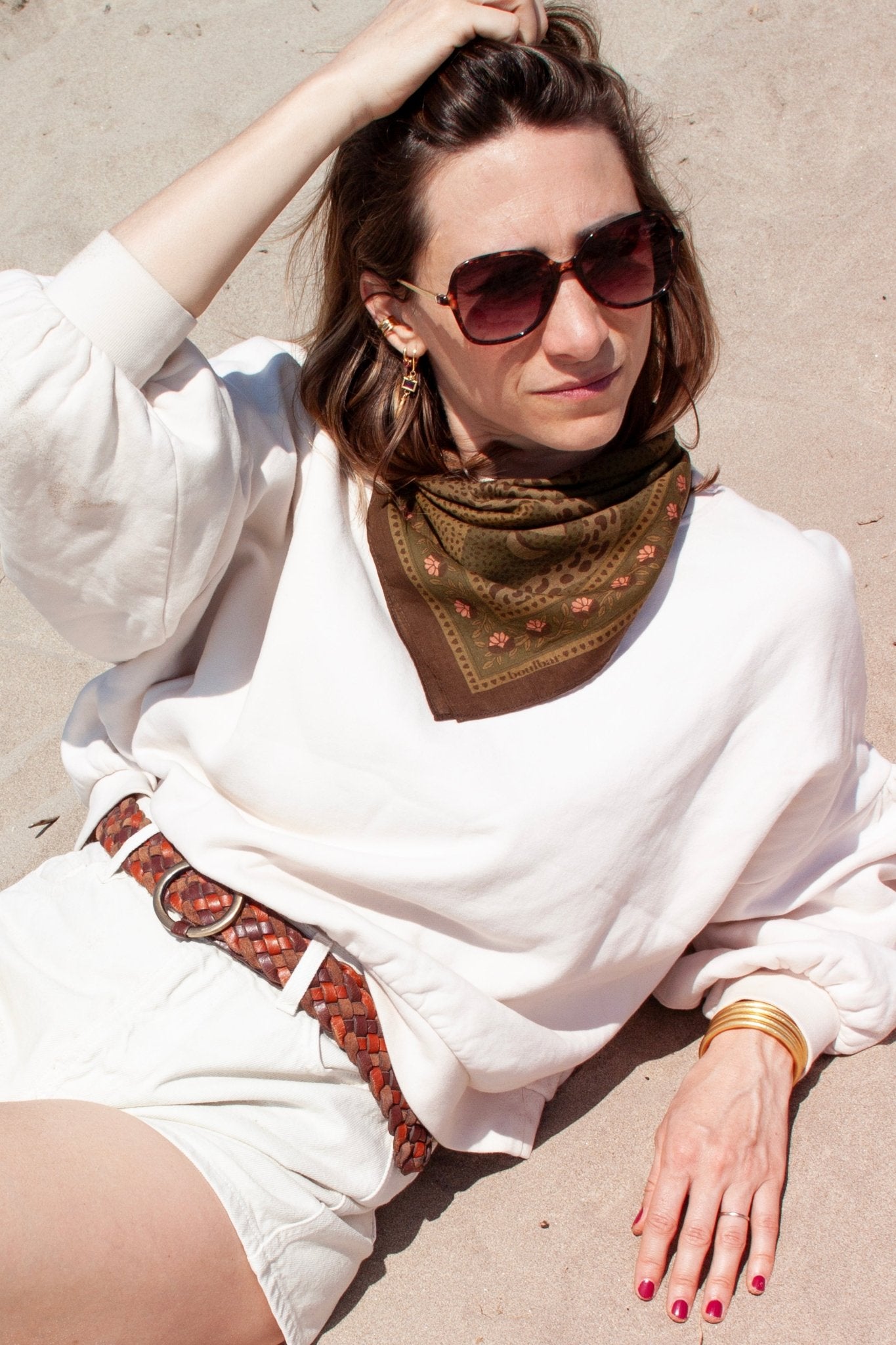 Petit foulard coton - Léopards kaki - boulbar.fr