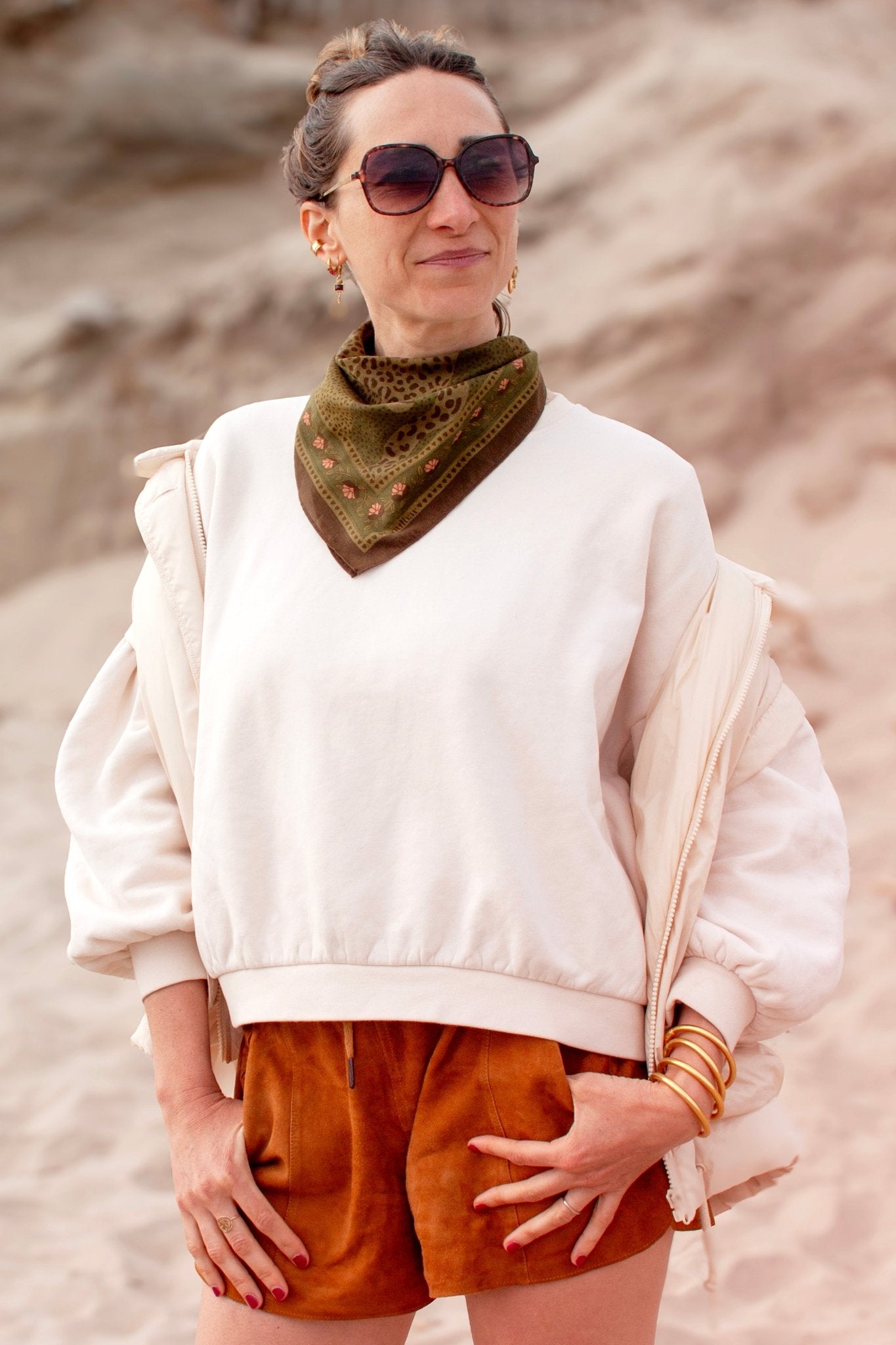 Petit foulard coton - Léopards kaki - boulbar.fr