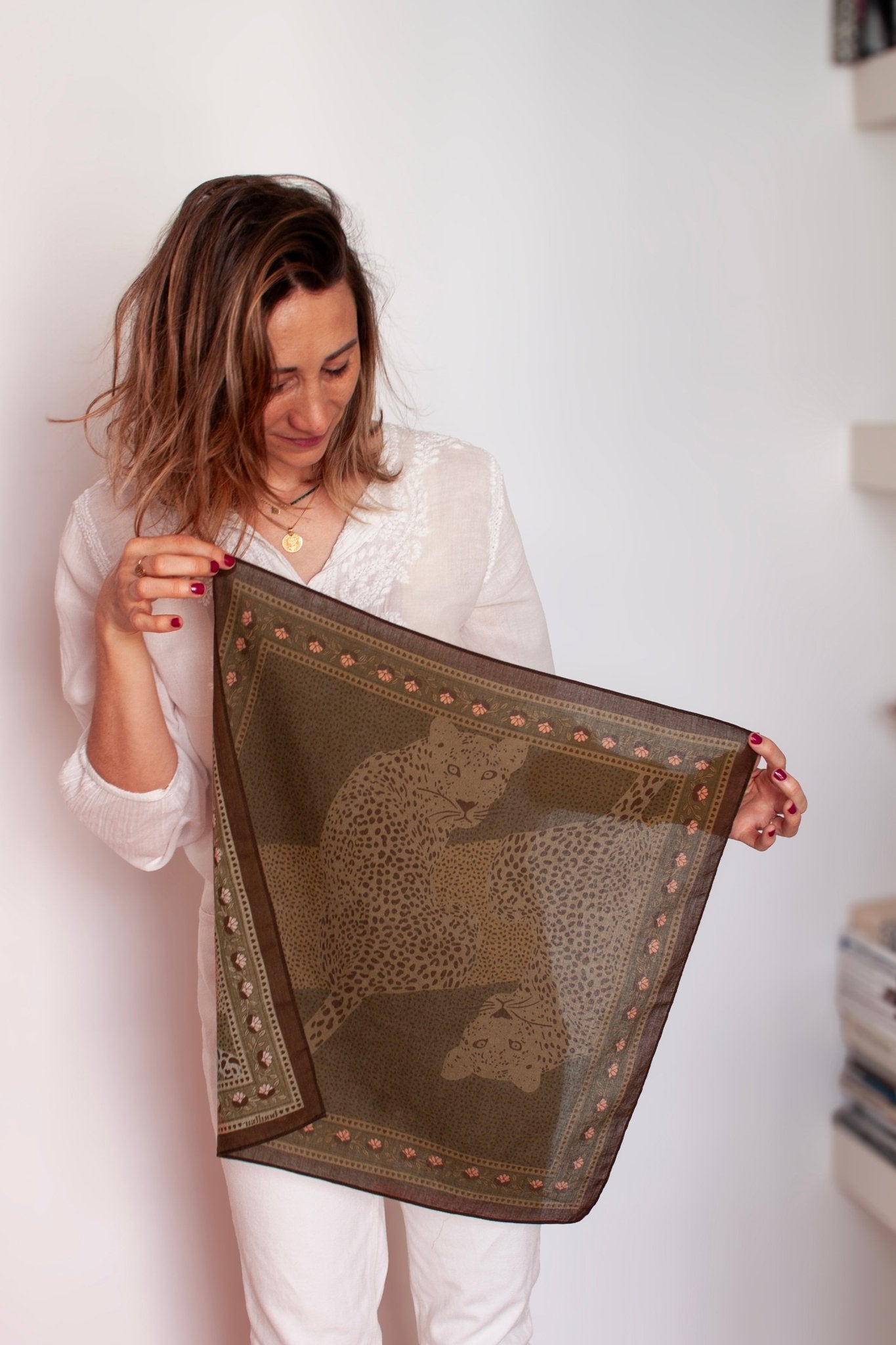 Petit foulard coton - Léopards kaki - boulbar.fr