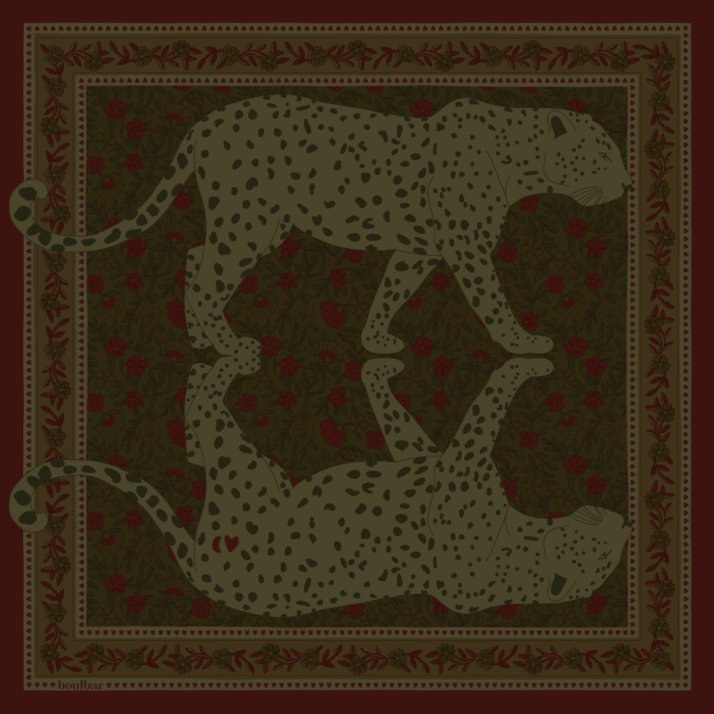 Petit foulard coton leopards keya kaki - boulbar.fr