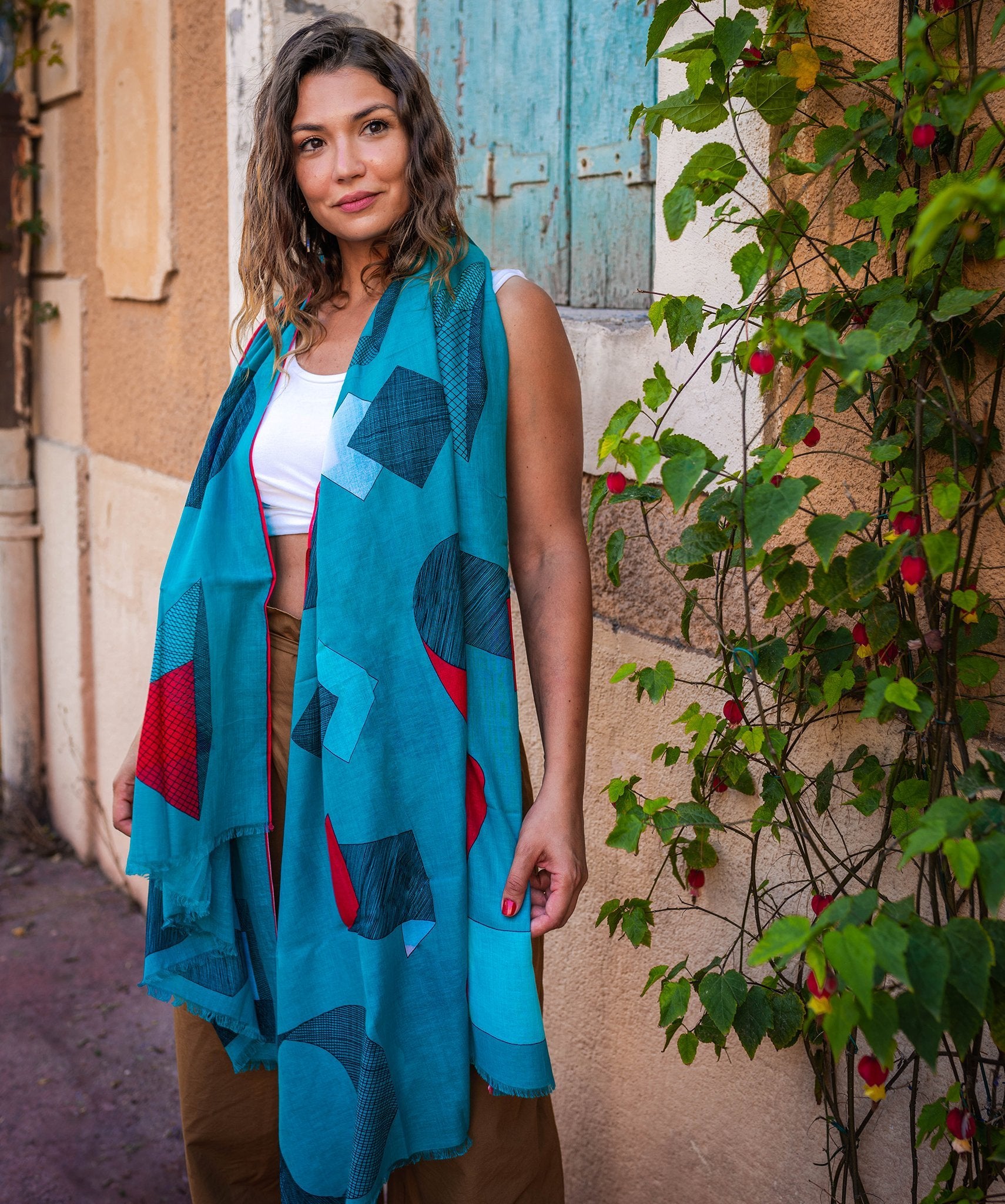 Écharpe Coton - Hachures - Vert - boulbar.fr