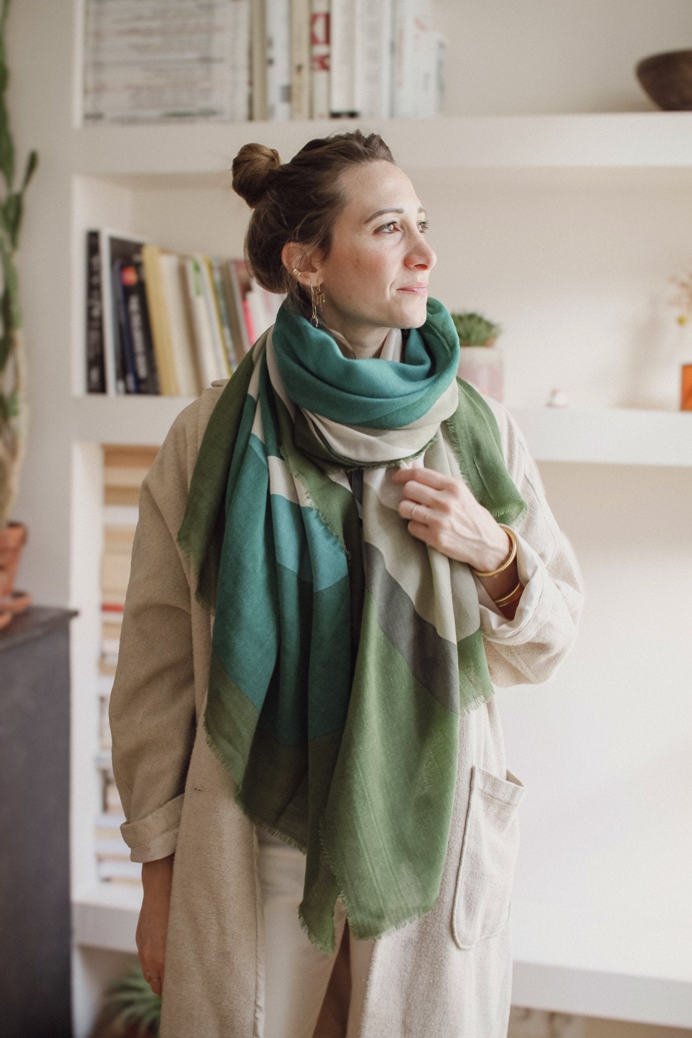 Écharpe Laine - Courbes - Vert - boulbar.fr