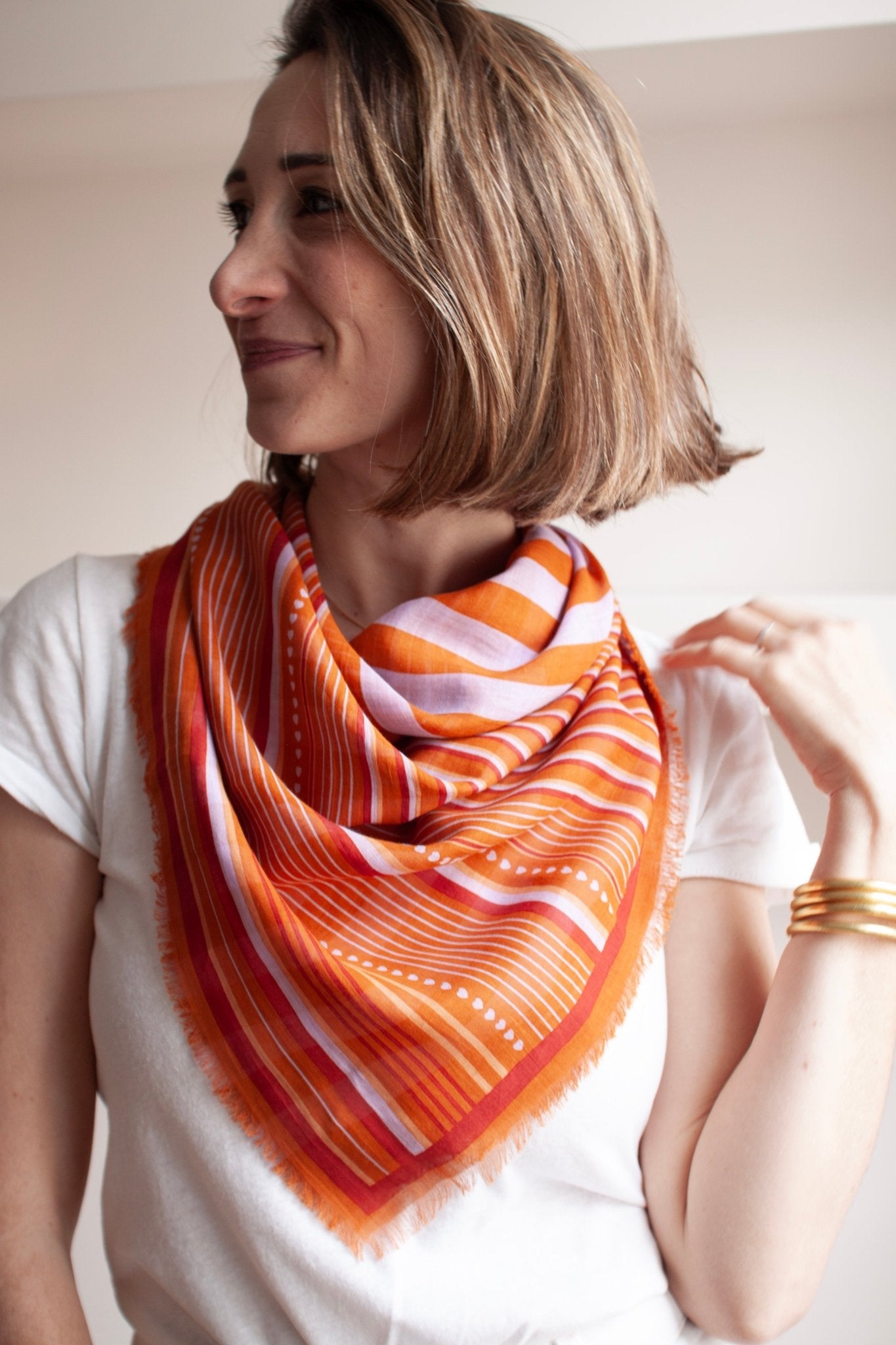 Foulard carré coton bio Apparition - Caramel - boulbar.fr