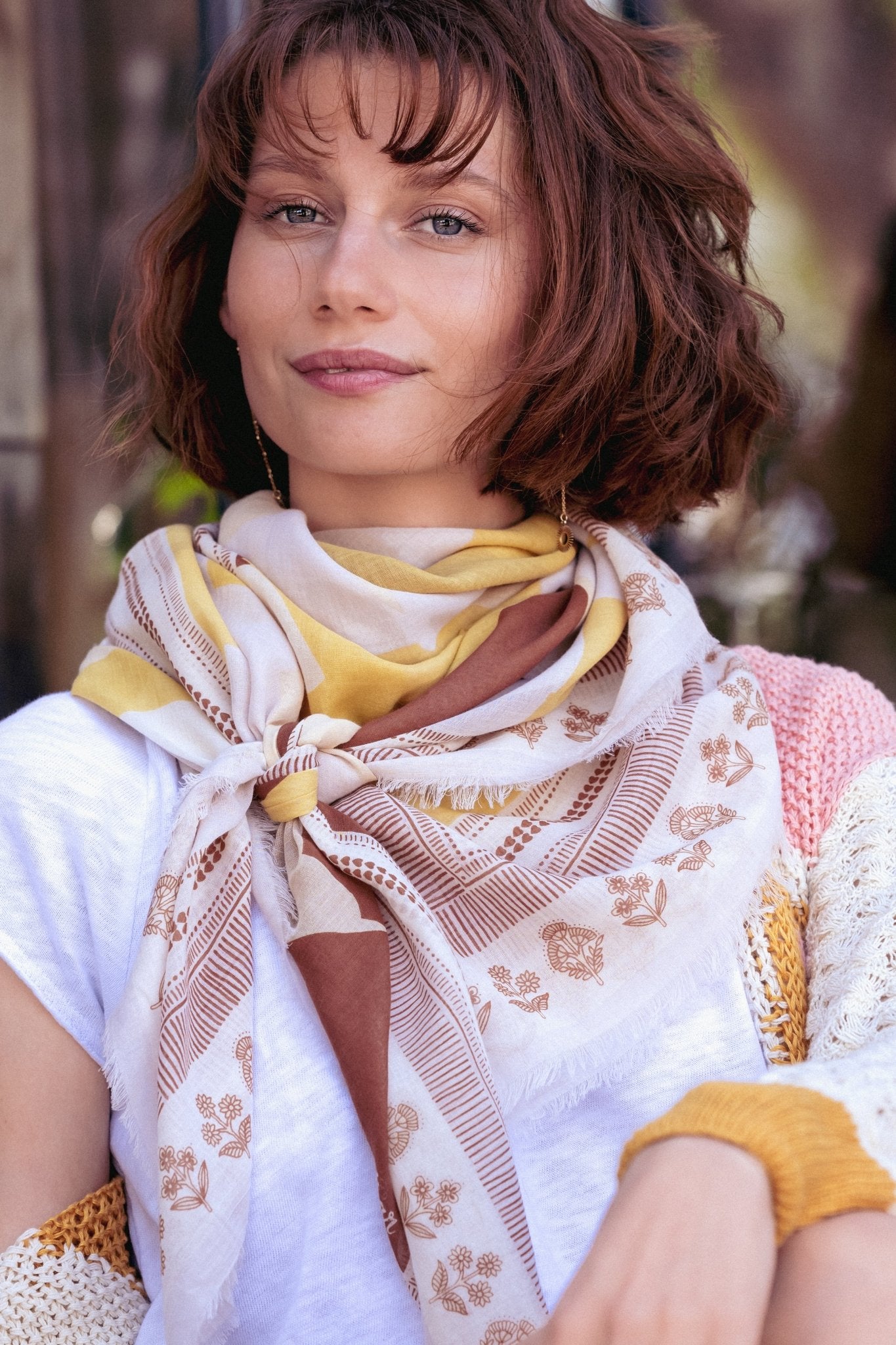 Foulard coton bio jaune - Munar - boulbar.fr