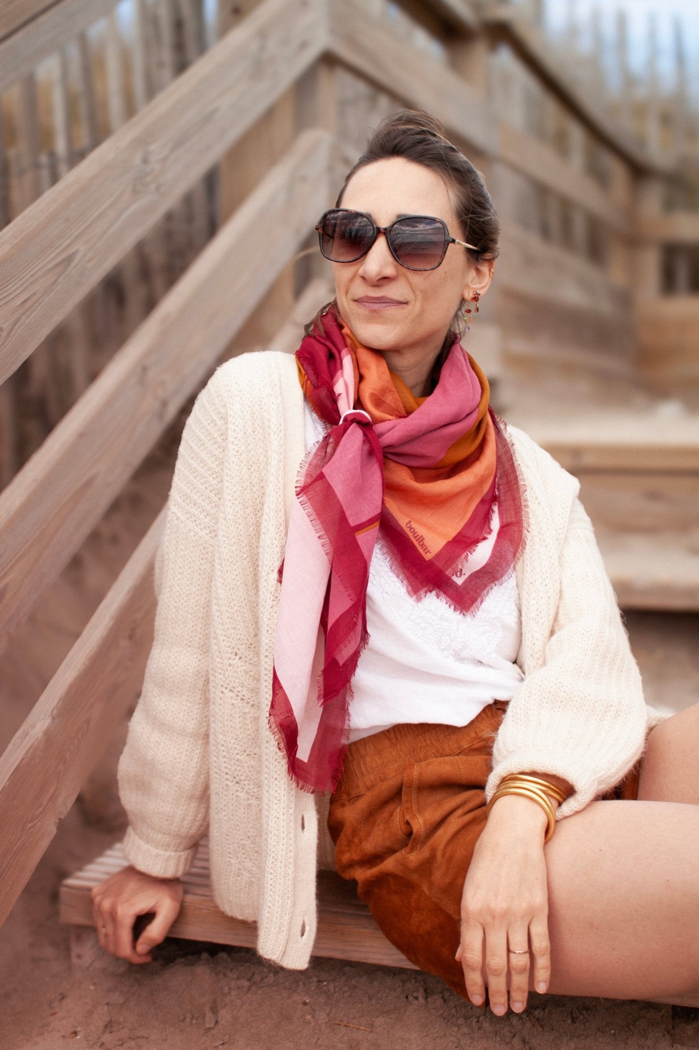 Foulard coton bio - Mur sur Mer - Rose - boulbar.fr