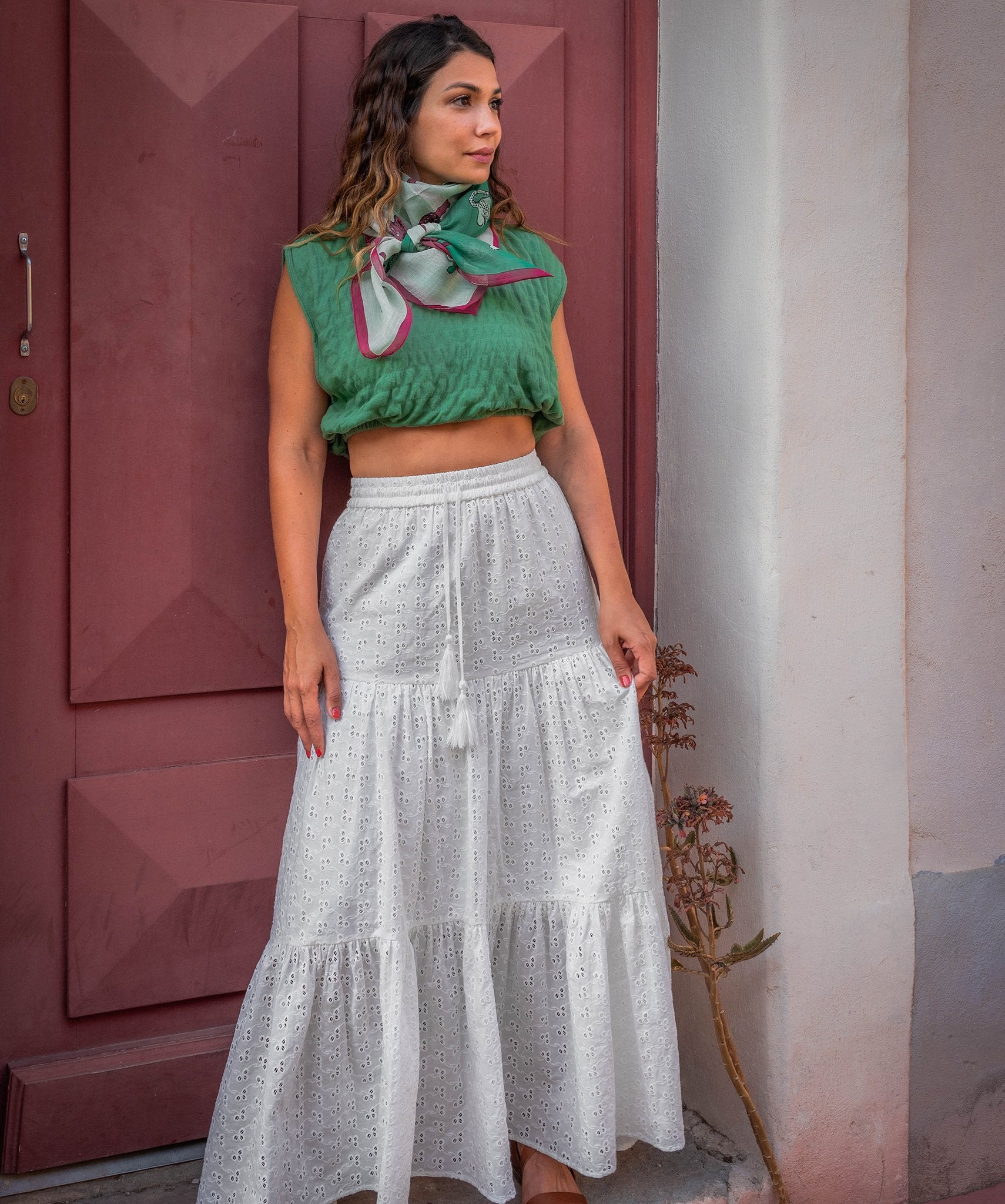 Foulard Coton Soie - Tigre - Vert - boulbar.fr