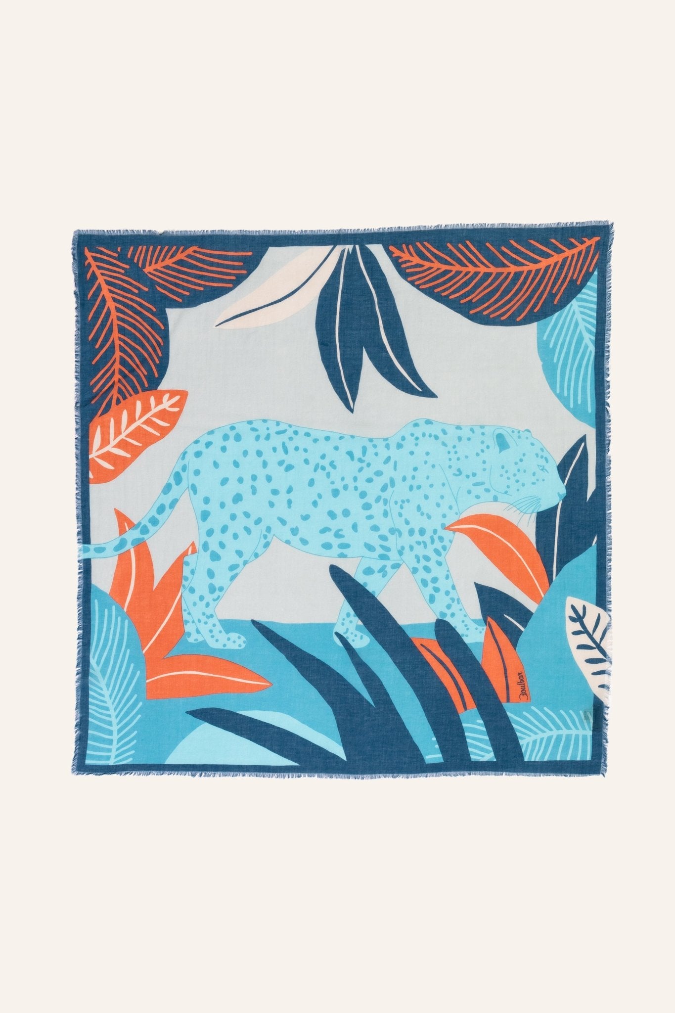 Foulard leopard coton bio Jungle - aqua - boulbar.fr