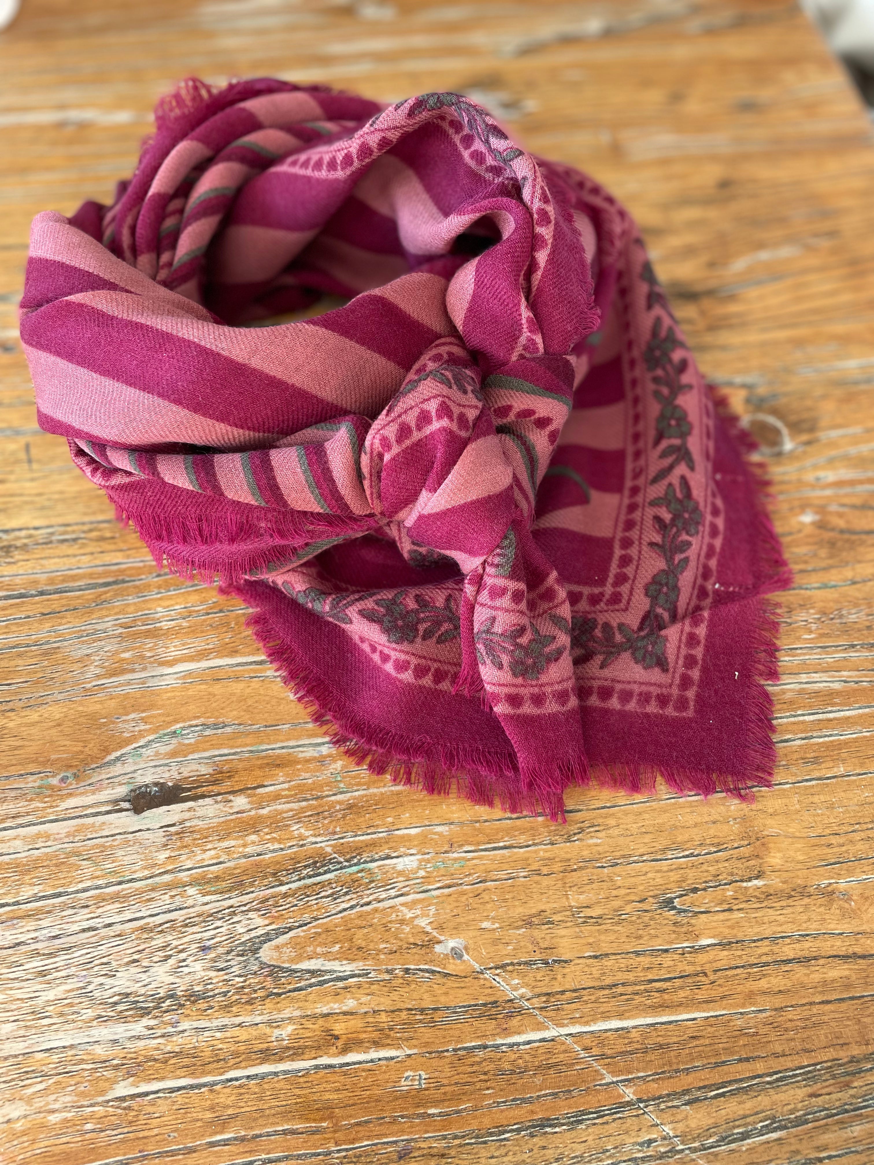 Foulard laine - Lines - framboise