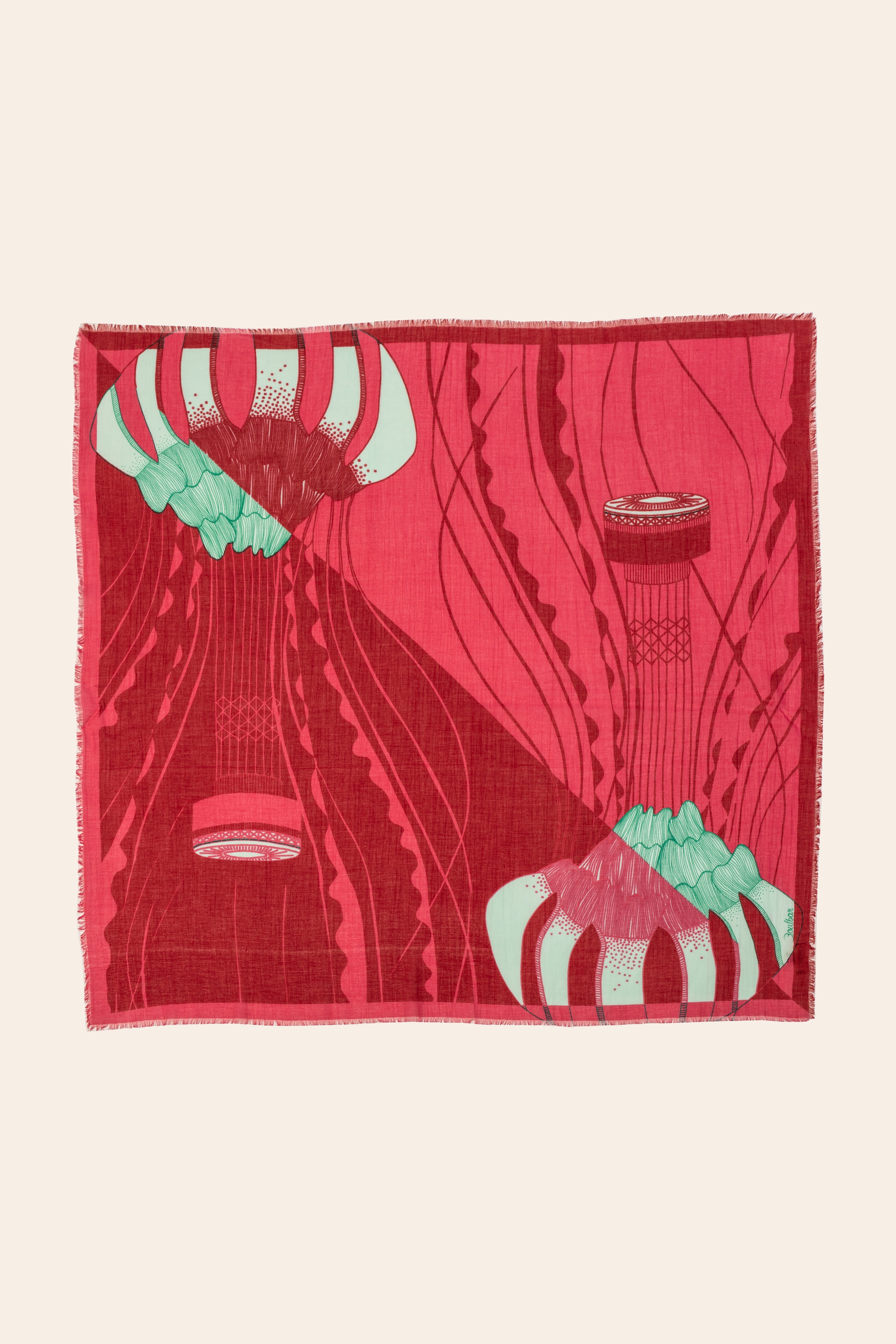 Cotton scarf - Hot air balloon - Raspberry