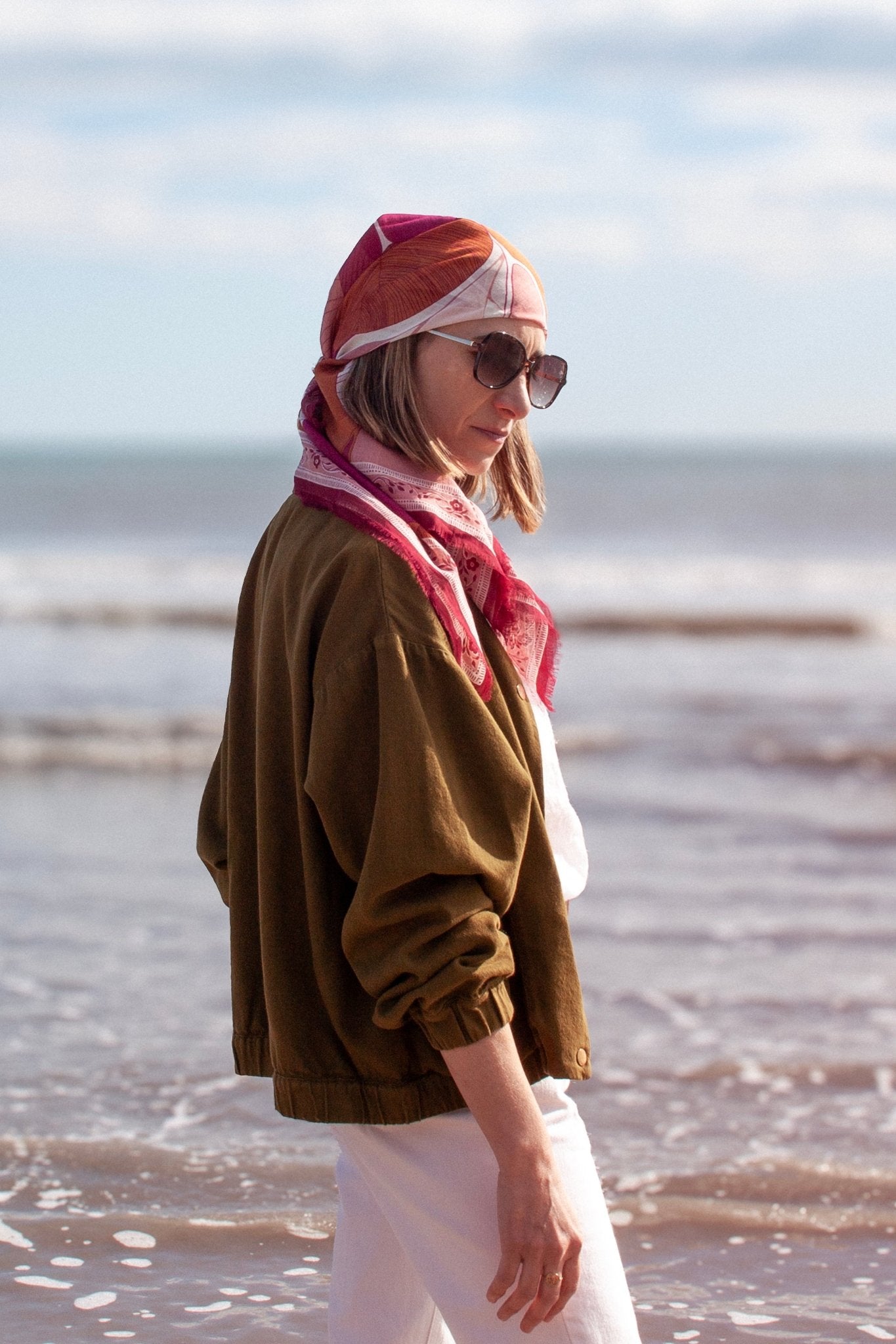 Foulard coton bio - Leaves - Magenta - boulbar.fr