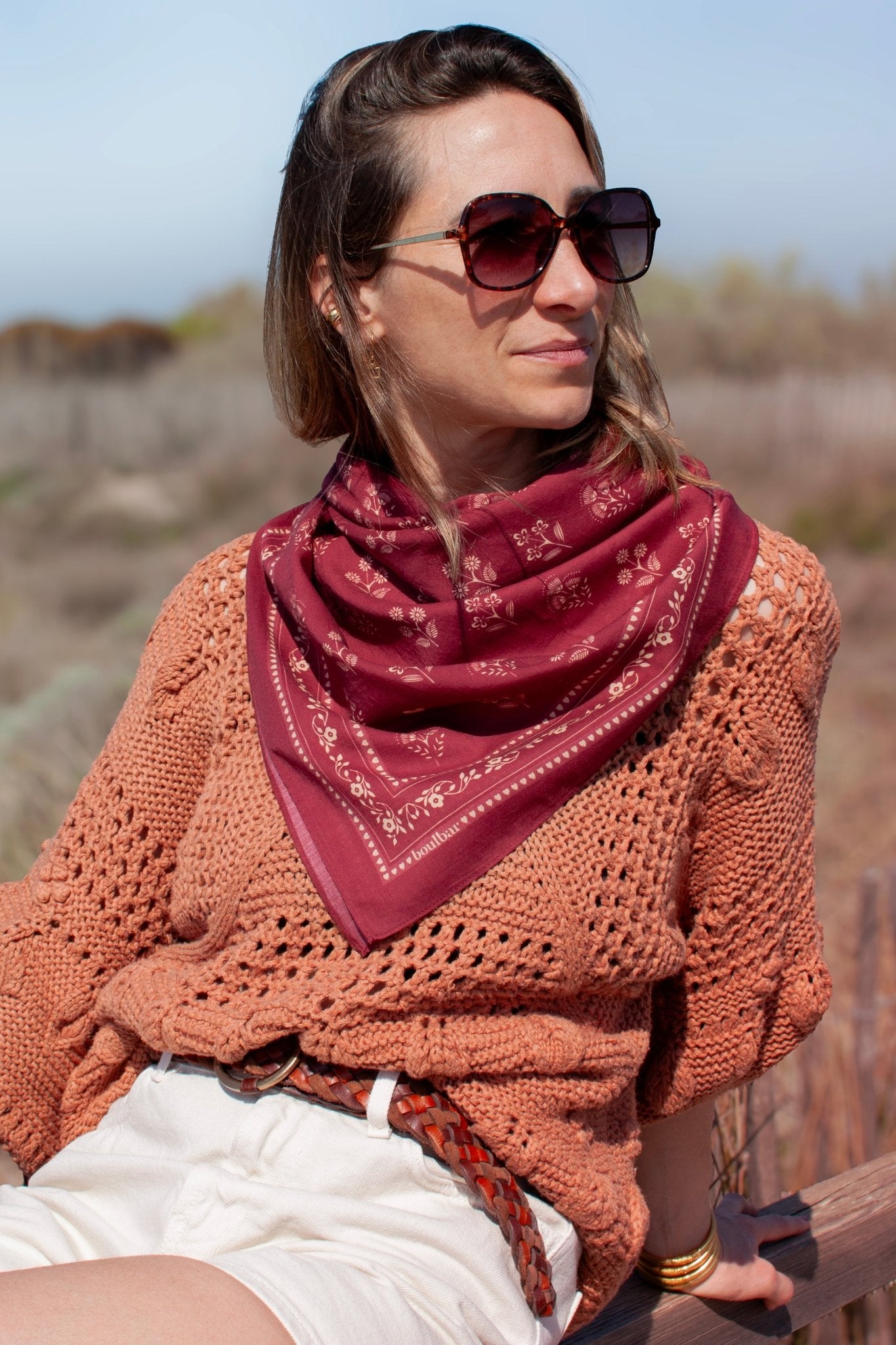 Grand foulard coton - Fleurs Indiennes magenta - boulbar.fr