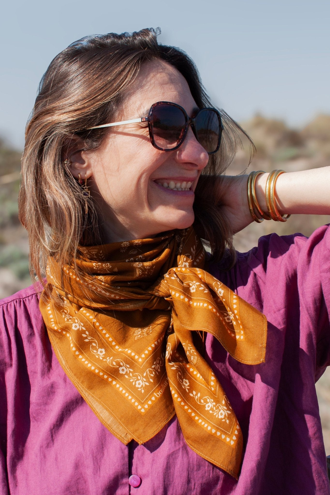 Grand foulard coton - Fleurs Indiennes safran - boulbar.fr
