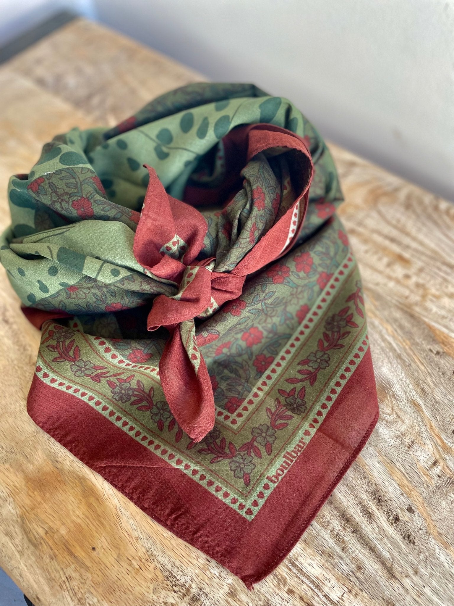 Grand foulard coton - Léopards Keya kaki - boulbar.fr