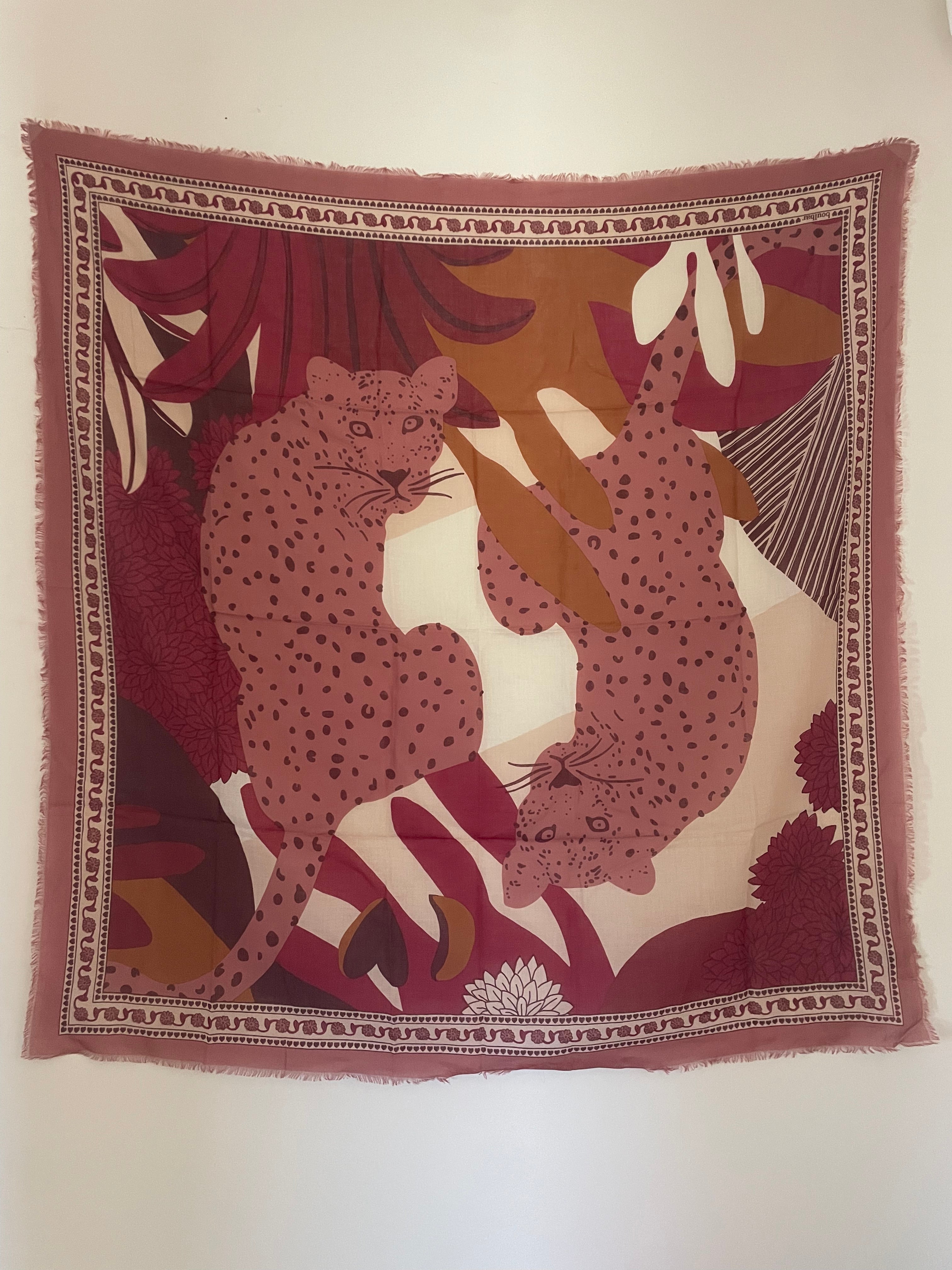 Grand foulard voile de coton - Léopards magenta