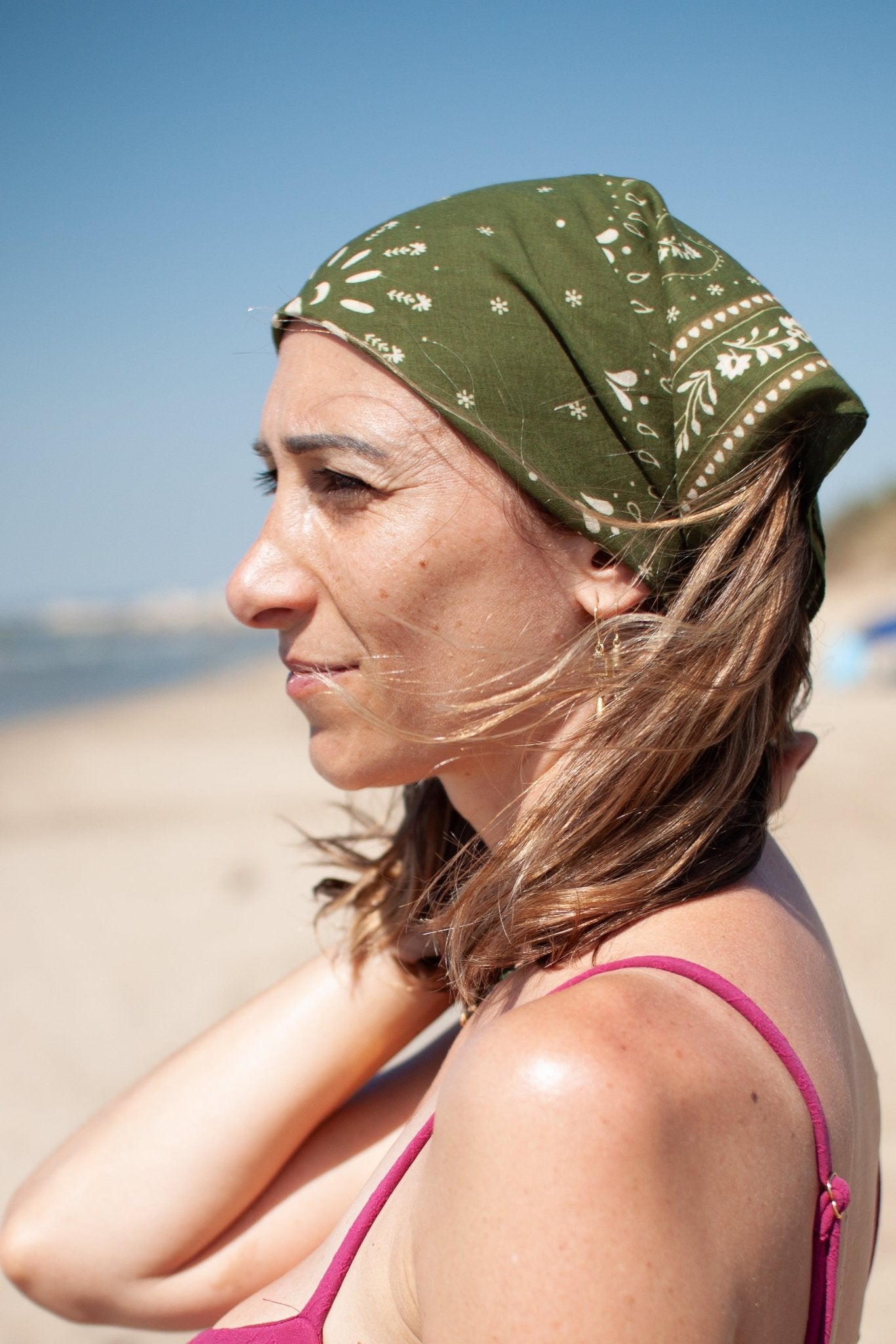 Petit foulard coton - Bandana kaki - boulbar.fr