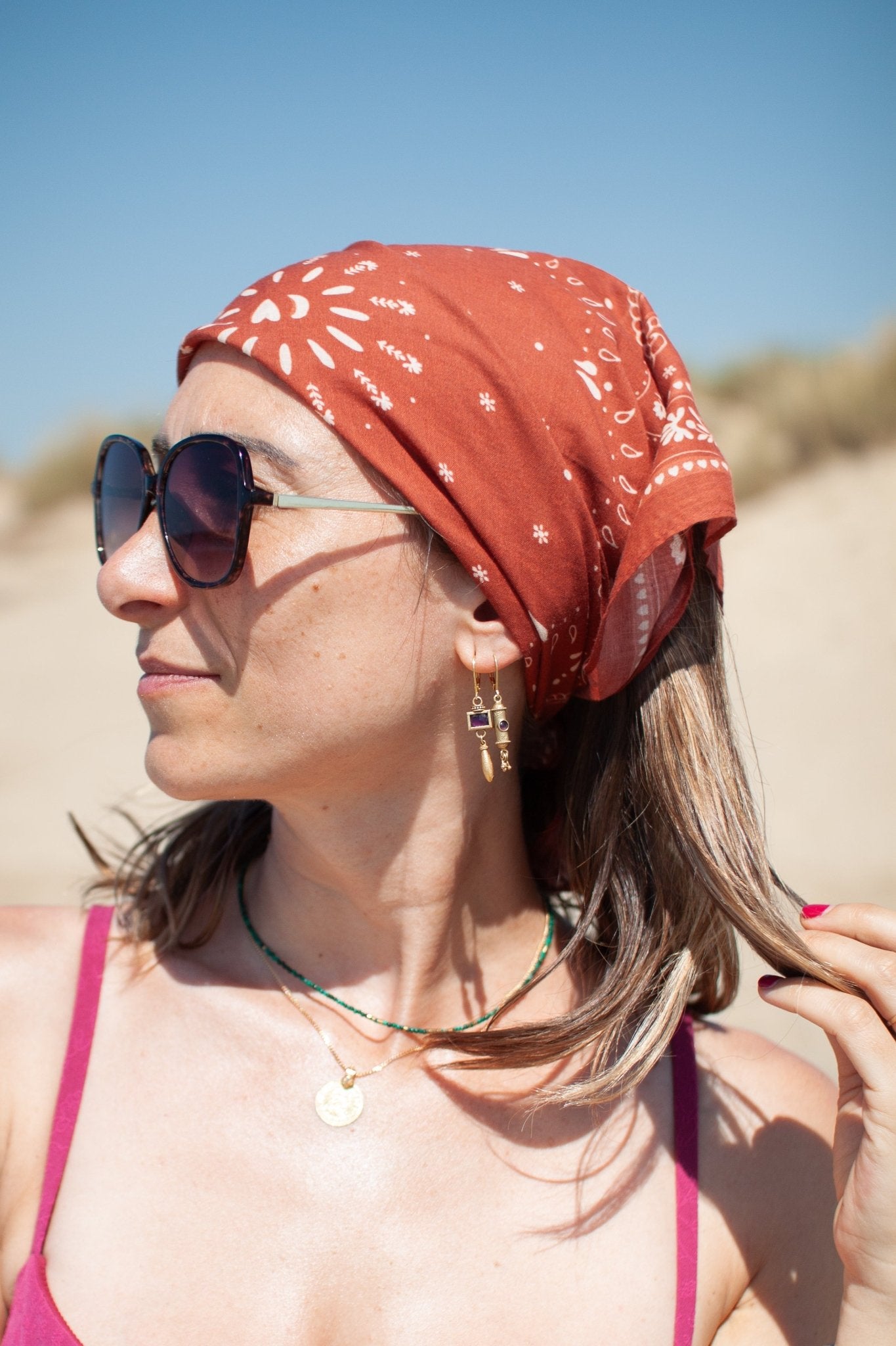 Petit foulard coton - Bandana terracotta - boulbar.fr