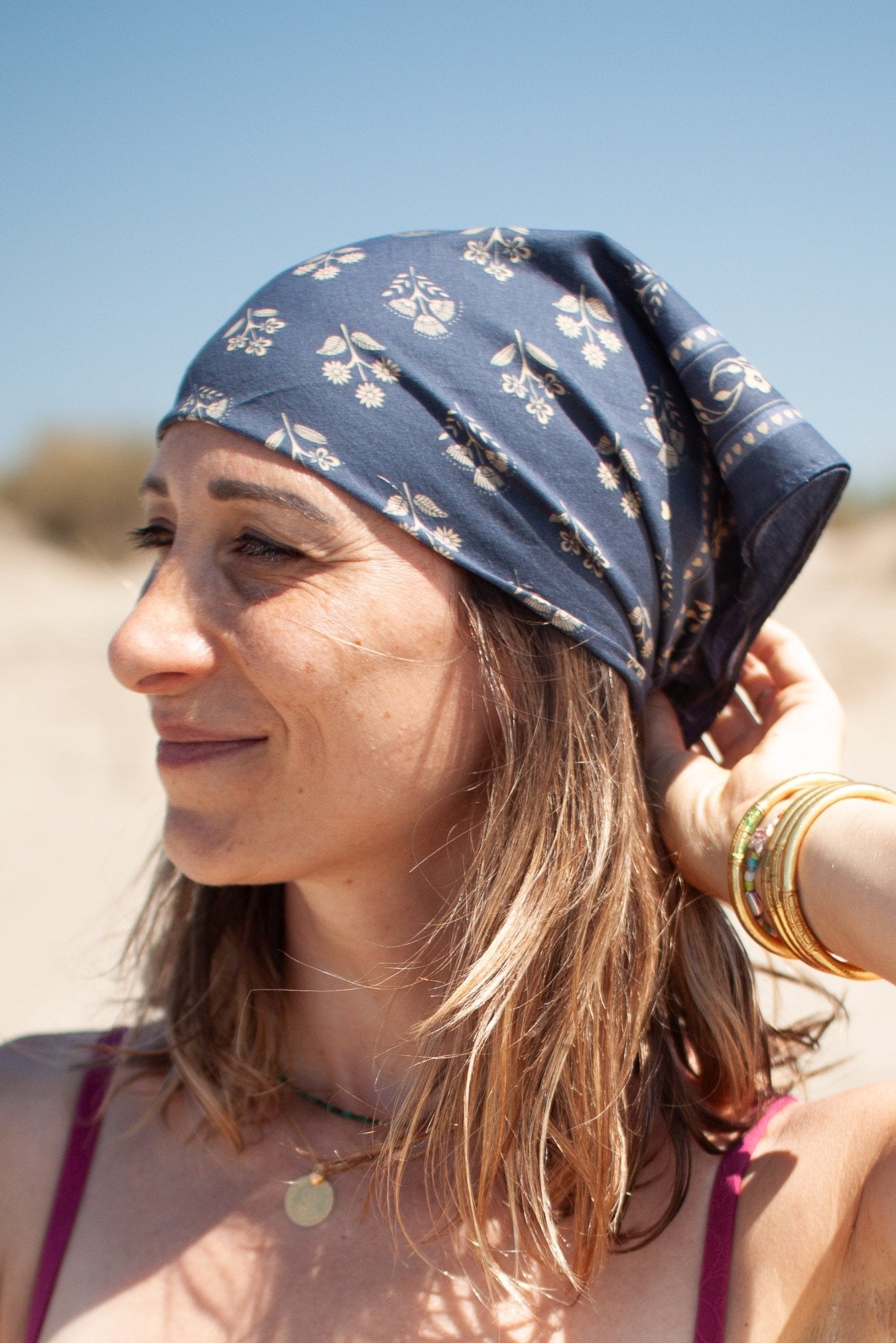 Petit foulard coton - Fleurs Indiennes bleu - boulbar.fr