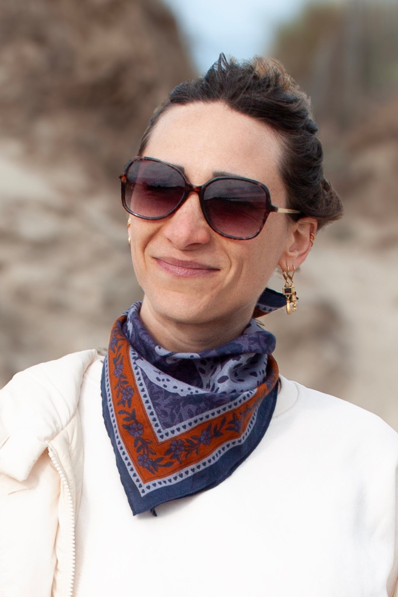 Petit foulard coton - Leopards Keya bleu - boulbar.fr