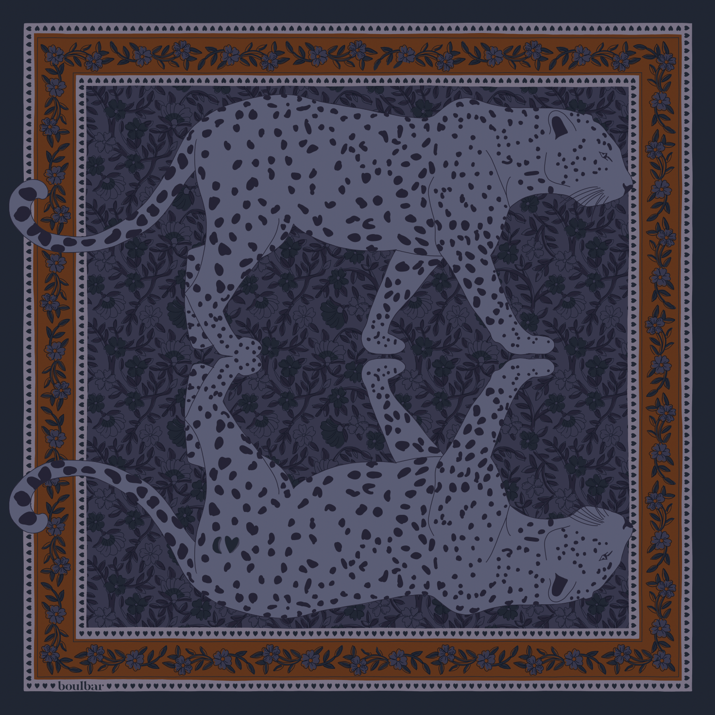 Petit foulard coton - Leopards Keya bleu - boulbar.fr