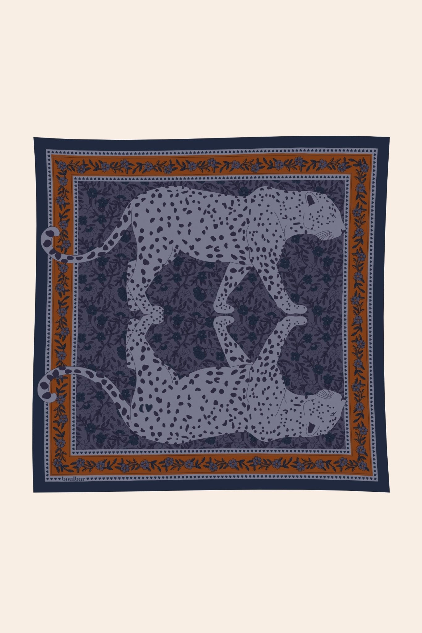 Petit foulard coton - Leopards Keya bleu - boulbar.fr