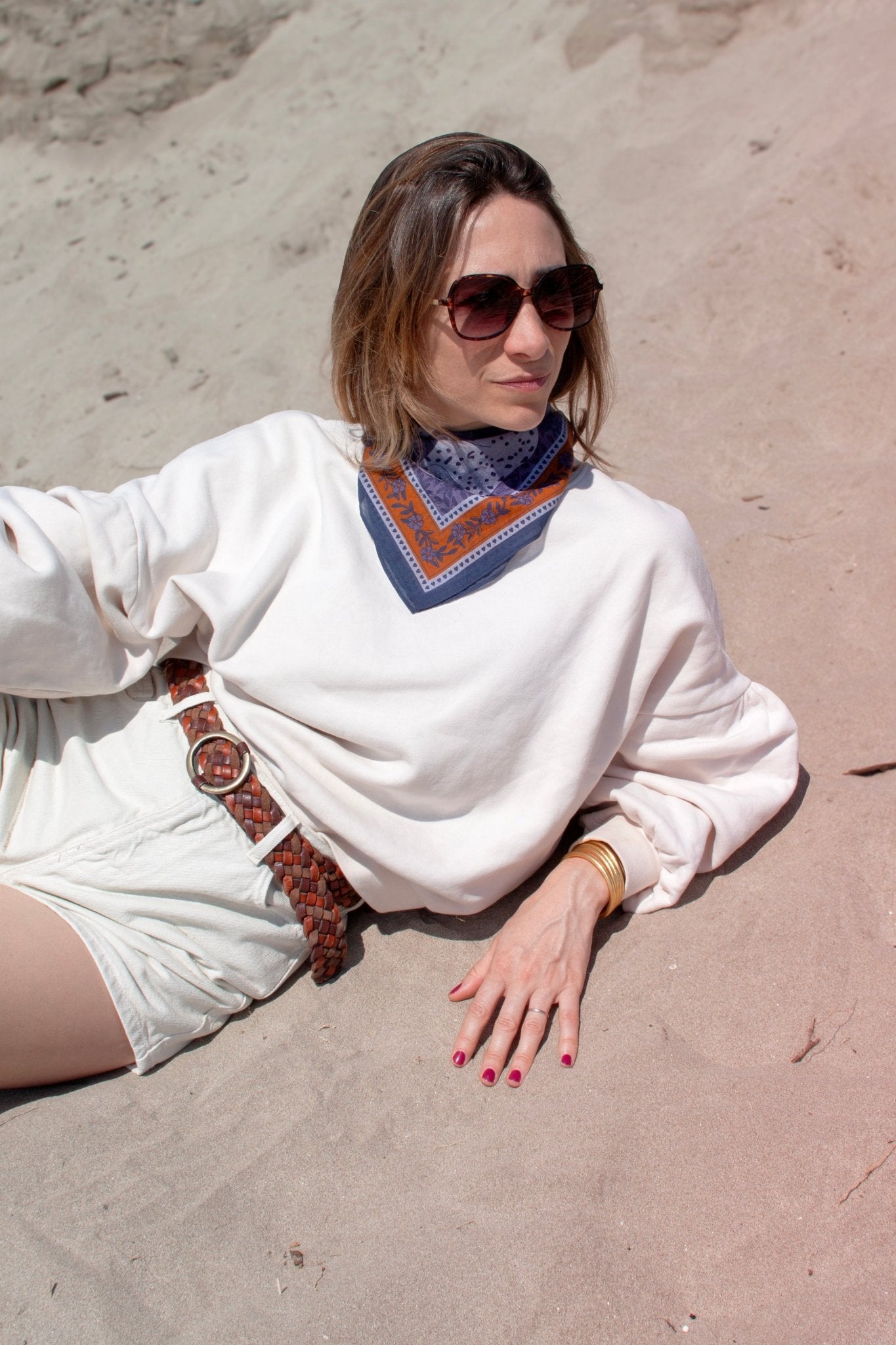 Petit foulard coton - Leopards Keya bleu - boulbar.fr