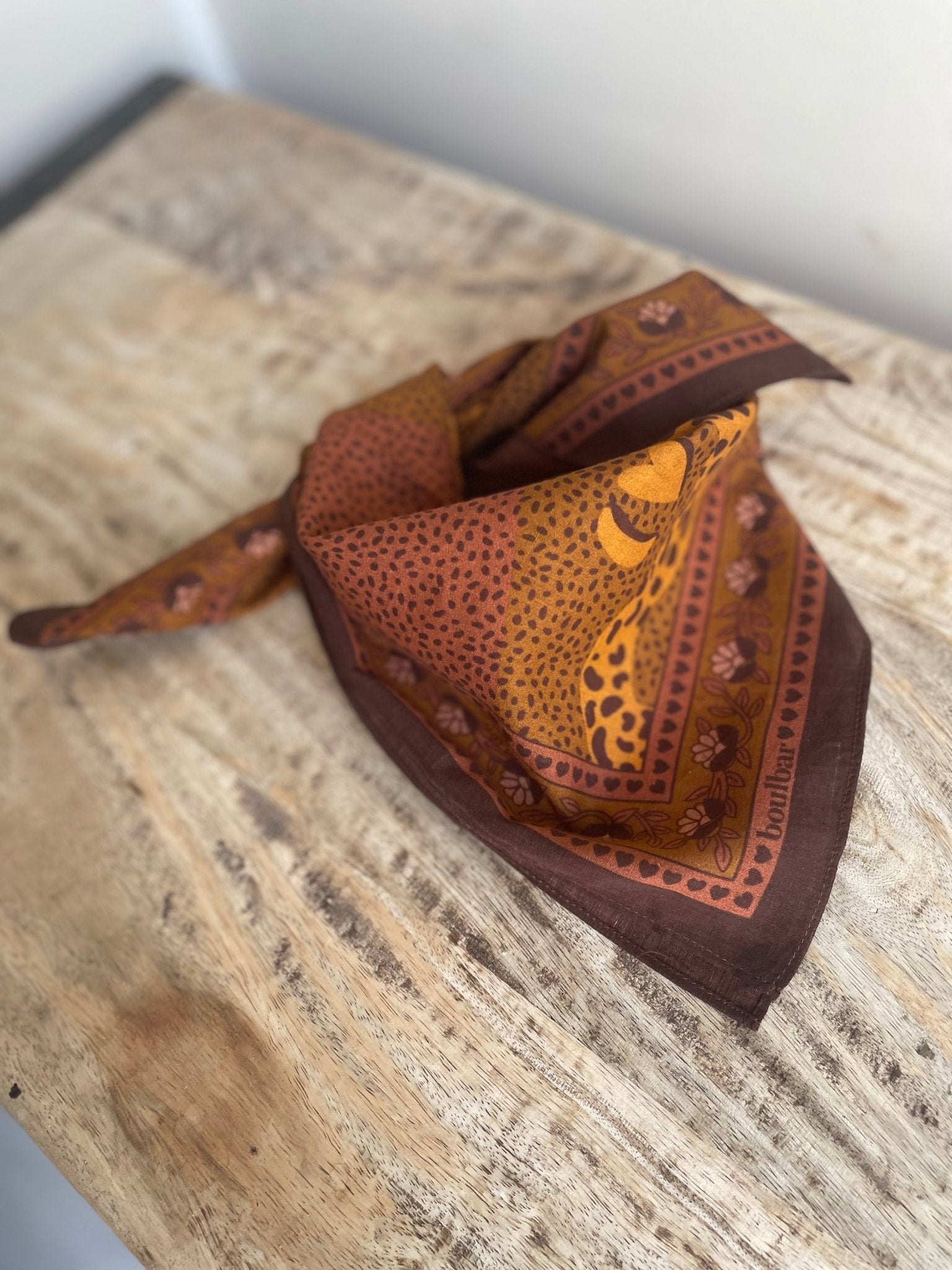 Petit foulard coton - Léopards marron - boulbar.fr