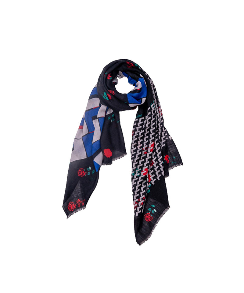 Écharpe Laine - Roses - Black - boulbar.fr