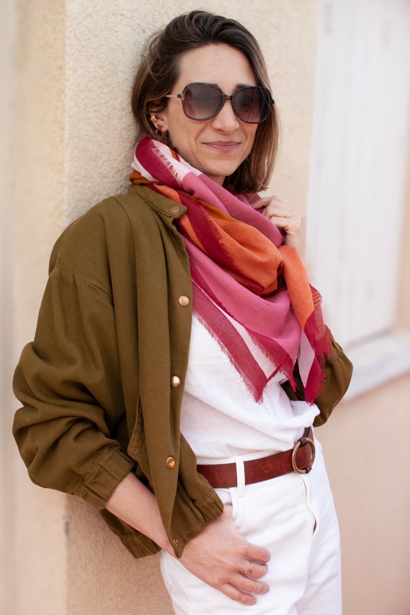 Foulard coton bio - Mur sur Mer - Rose - boulbar.fr